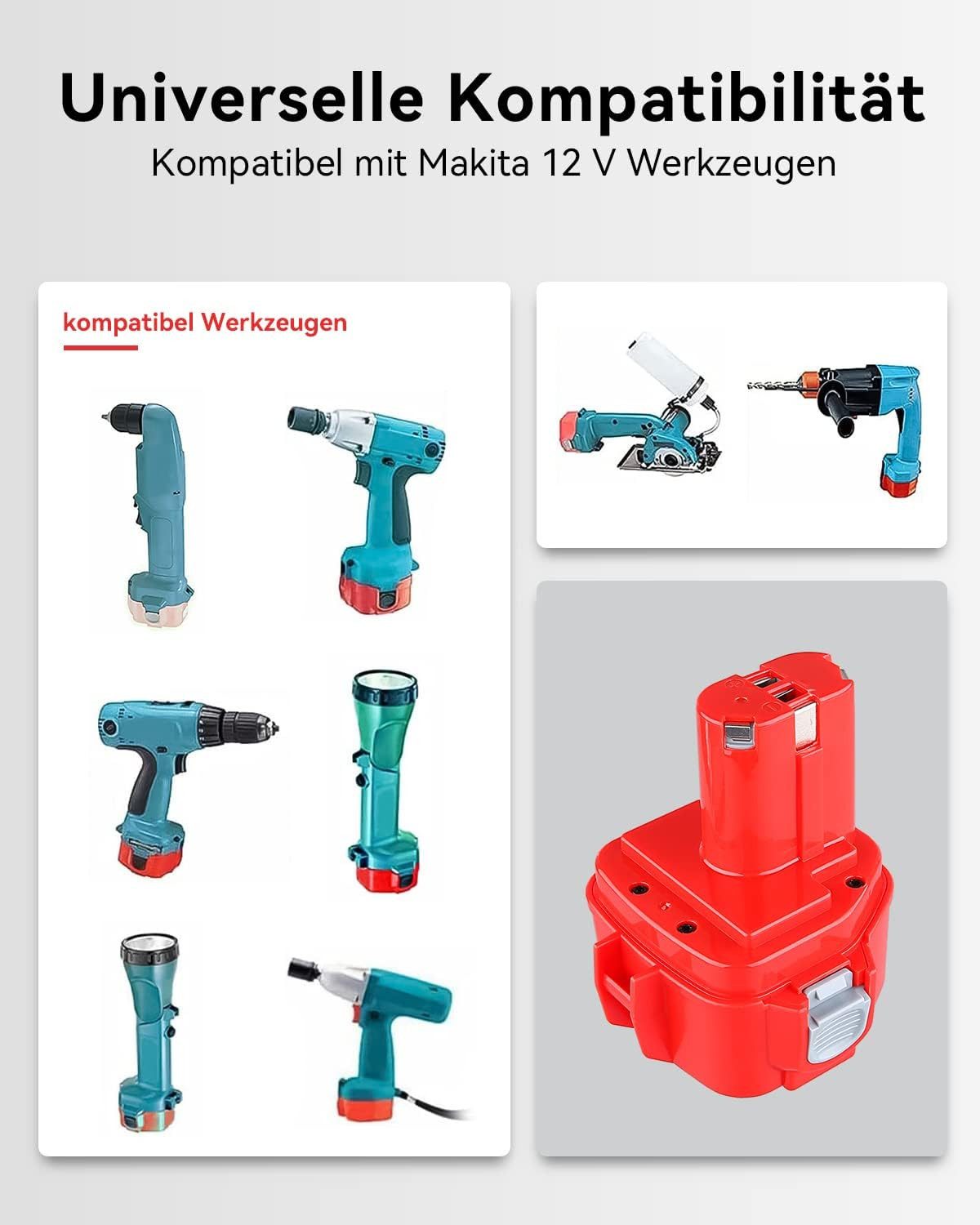 Athlix Ersatz Akku 4,0 Ah für Makita 12-V-Akku, 2er Set, PA1222 1220 1200 Akkupacks (12 V), 2 Stück, 4000 mAh, 20 % längere Laufzeit