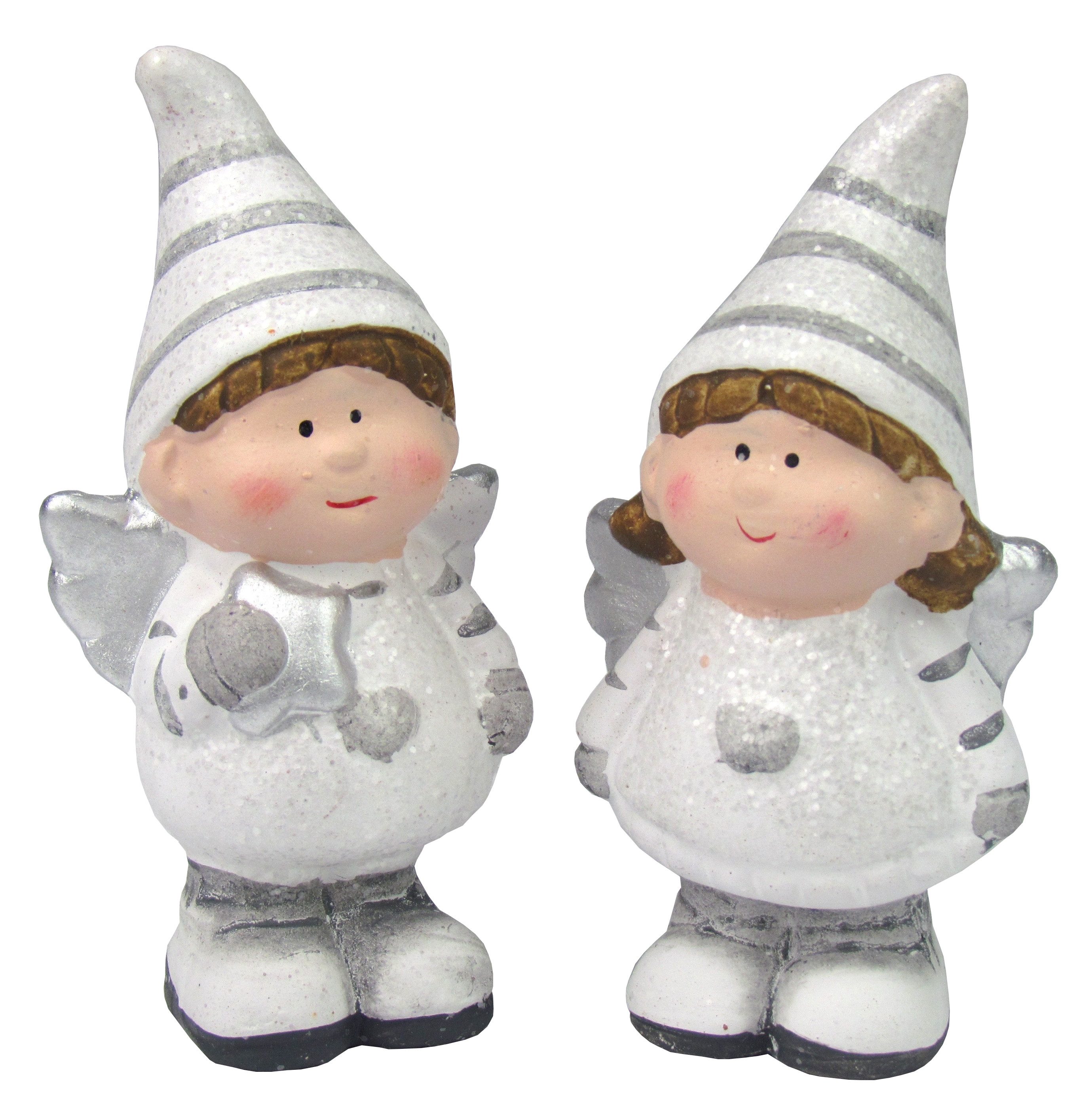 steinwohn Weihnachtsfigur - Engel 2er-Set aus Keramik , – Engel mit Zipfelmütze, Engel mit Stern oder Engel mit Herz