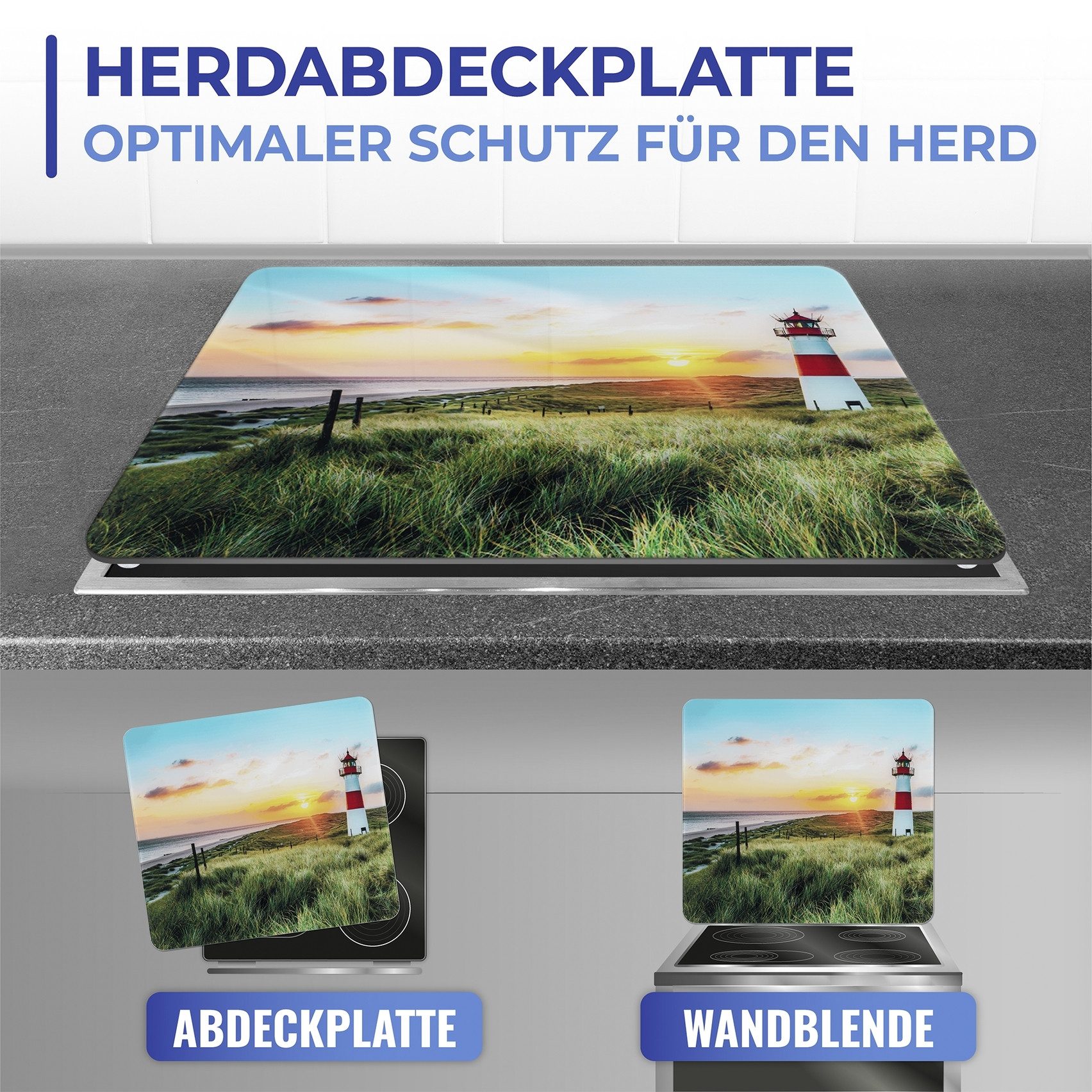 Maximex Schneide- und Abdeckplatte Modell Leuchtturm, Glas, Spritzschutz, Herdblende, Schneidbrett, für Glaskeramik-Kochfelder