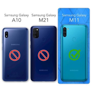 EAZY CASE Handyhülle Liquid Glittery Case für Samsung Galaxy M11 6,4 Zoll, Gloss Slimcover Girly Backcover Bling Phone Case kratzfeste Cover Blau