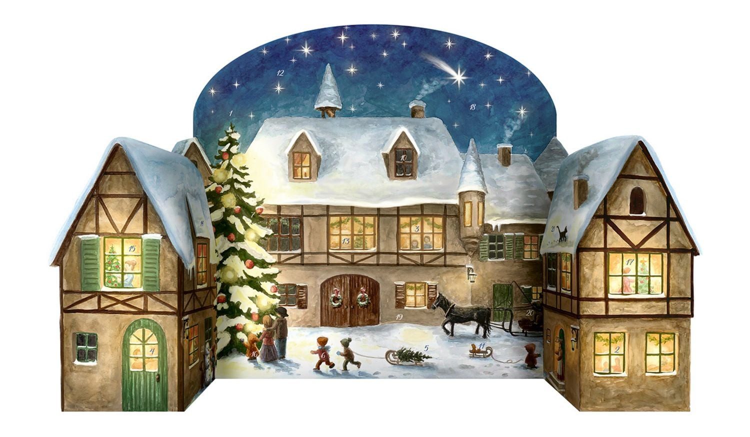 Korsch Verlag Wandkalender Adventskalender ""Weihnachtsabend im Dorf""