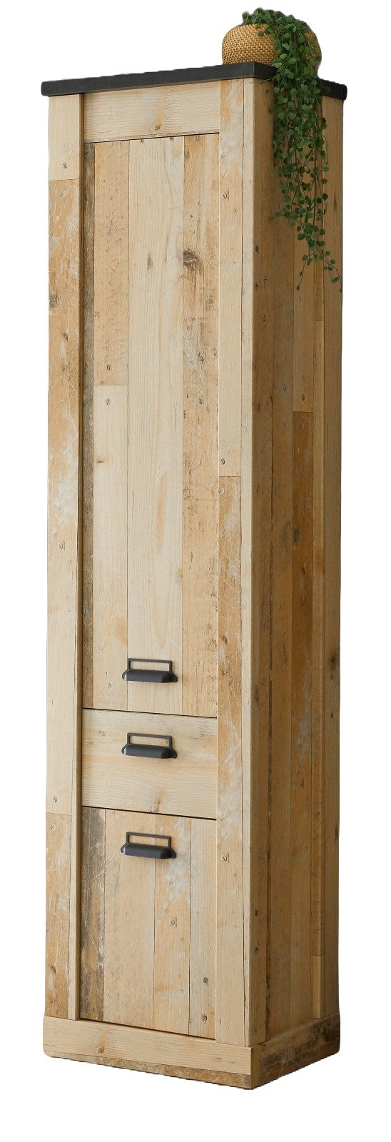 Furn.Design Schuhschrank Stove (Hochschrank in Used Wood Vintage, 51 x 201 cm) Mit Soft-Close-Funktion