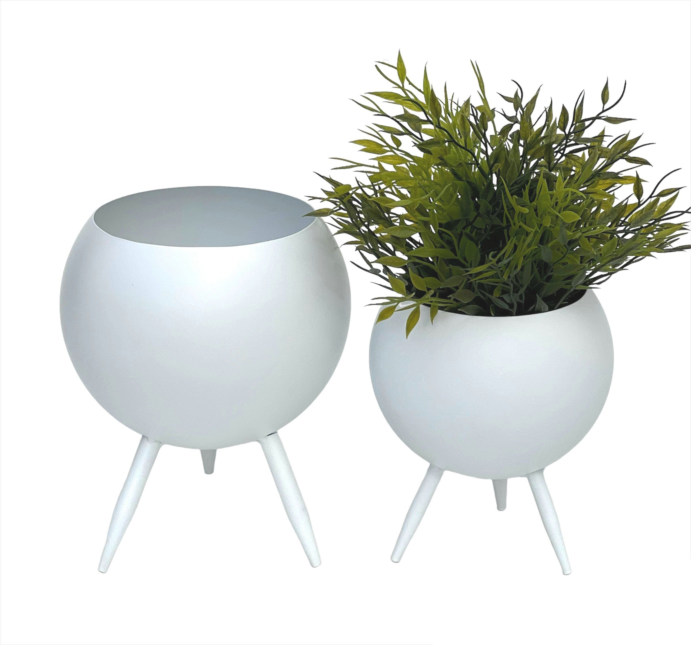 Blumentopf Blumenhocker Metall mit Topf Weiß Blumenständer 2er Set Blumensäule