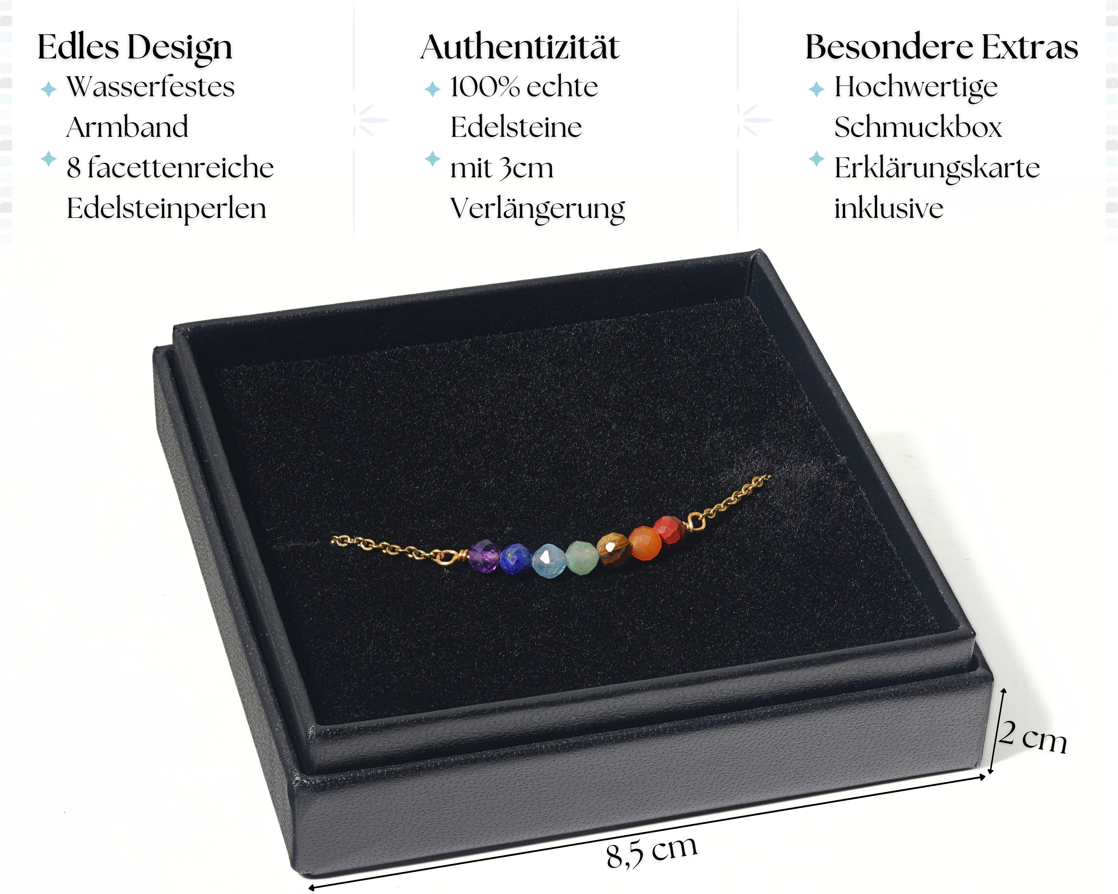 LAVISA Armband Edelstein - echte Naturstein Perlen 4mm, 8 Perlenarmband, Kristalle