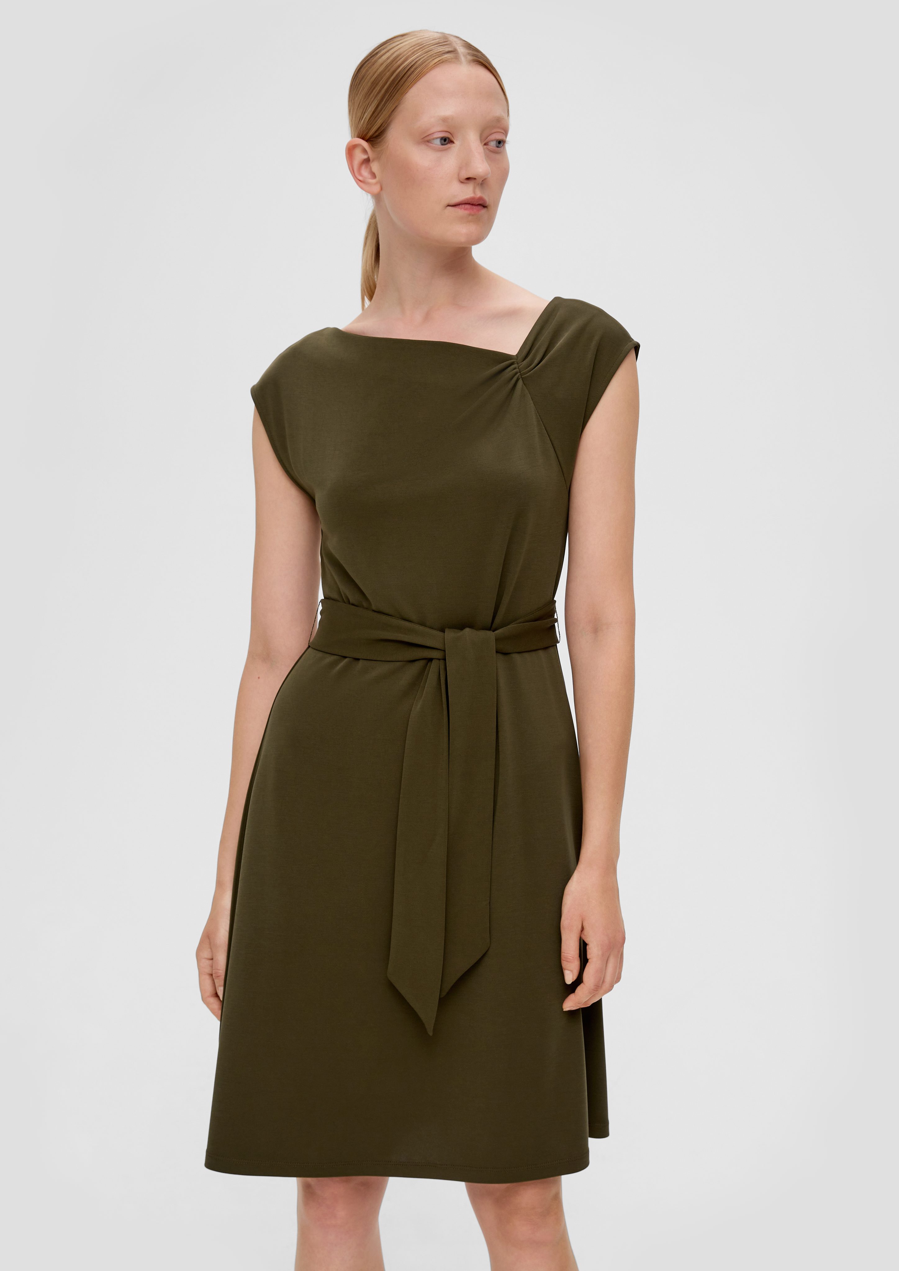 s.Oliver BLACK LABEL Minikleid Kurzes Kleid mit Knoten-Detail Kontrast-Details olivgrün