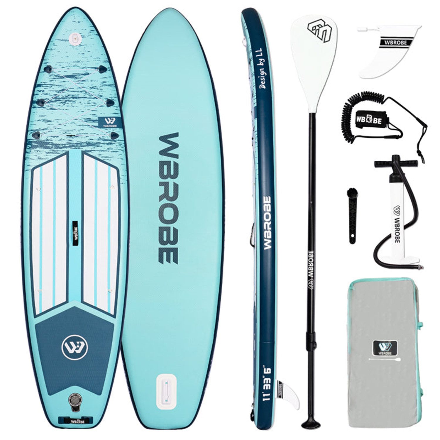 WaveRite SUP-Board aufblasbares SUP Board Stand up Paddle Board 335×84×15cm, für 1-2 Personen, 200kg Tragfähigkeit, rutschfest, Komplett-Set