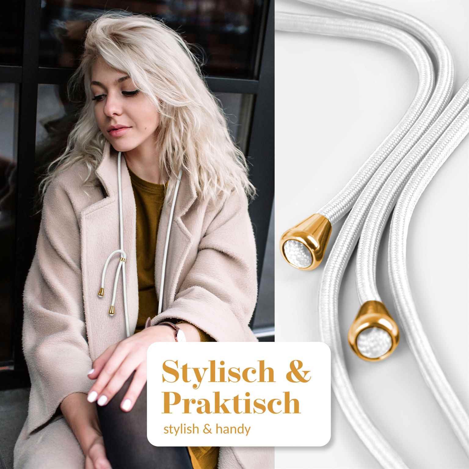 moex Handykette für iPhone SE (2020) Handyband ohne Hülle Unleash Weiß 4,7 Zoll, Umhängeband mit Karabiner Handy Kette zum Umhängen Band abnehmbar