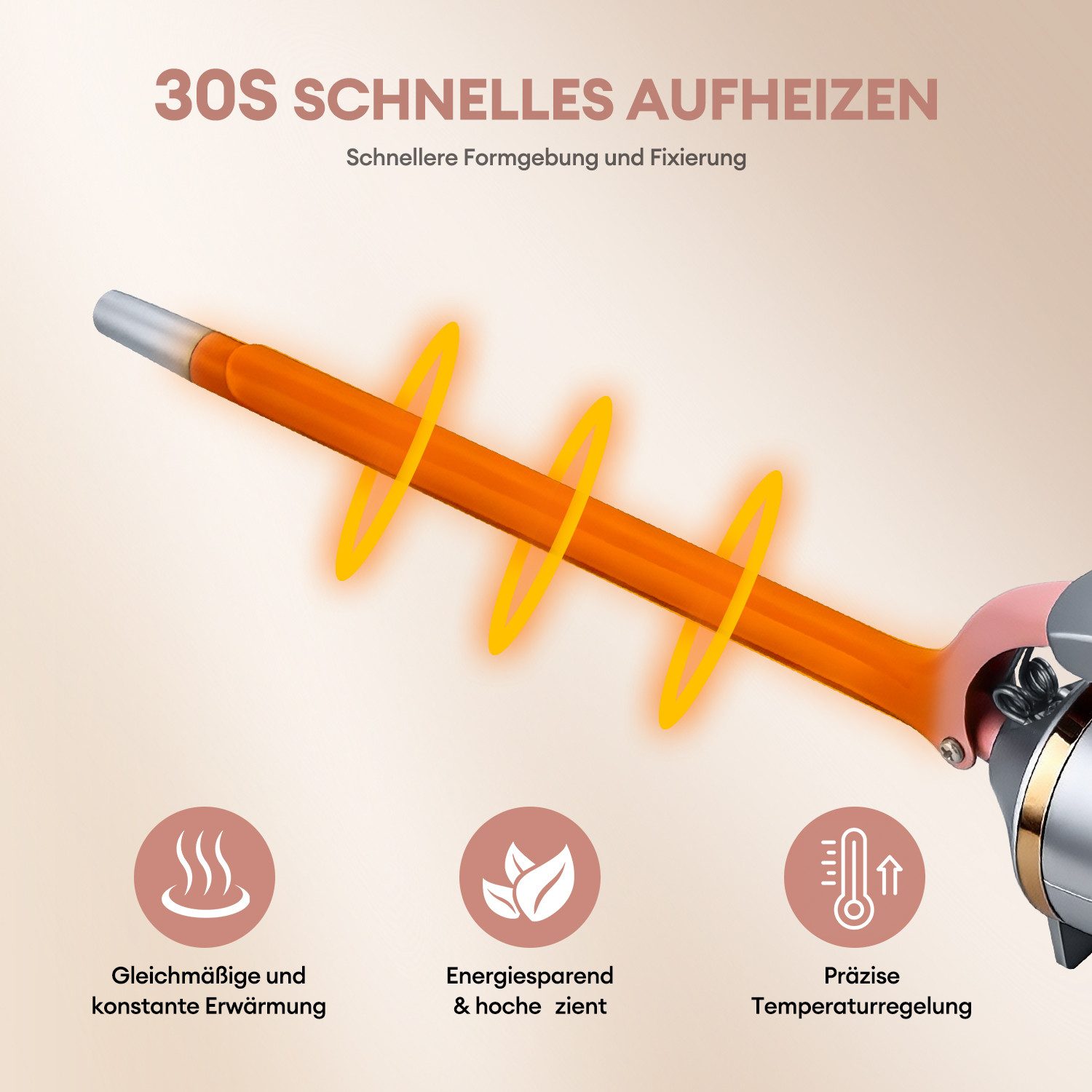 CkeyiN Lockenstab 9mm Lockendreher 130-230℃ mit LED-Anzeige Verbrühungsschutzklemmen, Turmalin-Keramik-Beschichtung, 30S schnelles Erhitzen zur Flauschiges lock – Bild 3 von 5