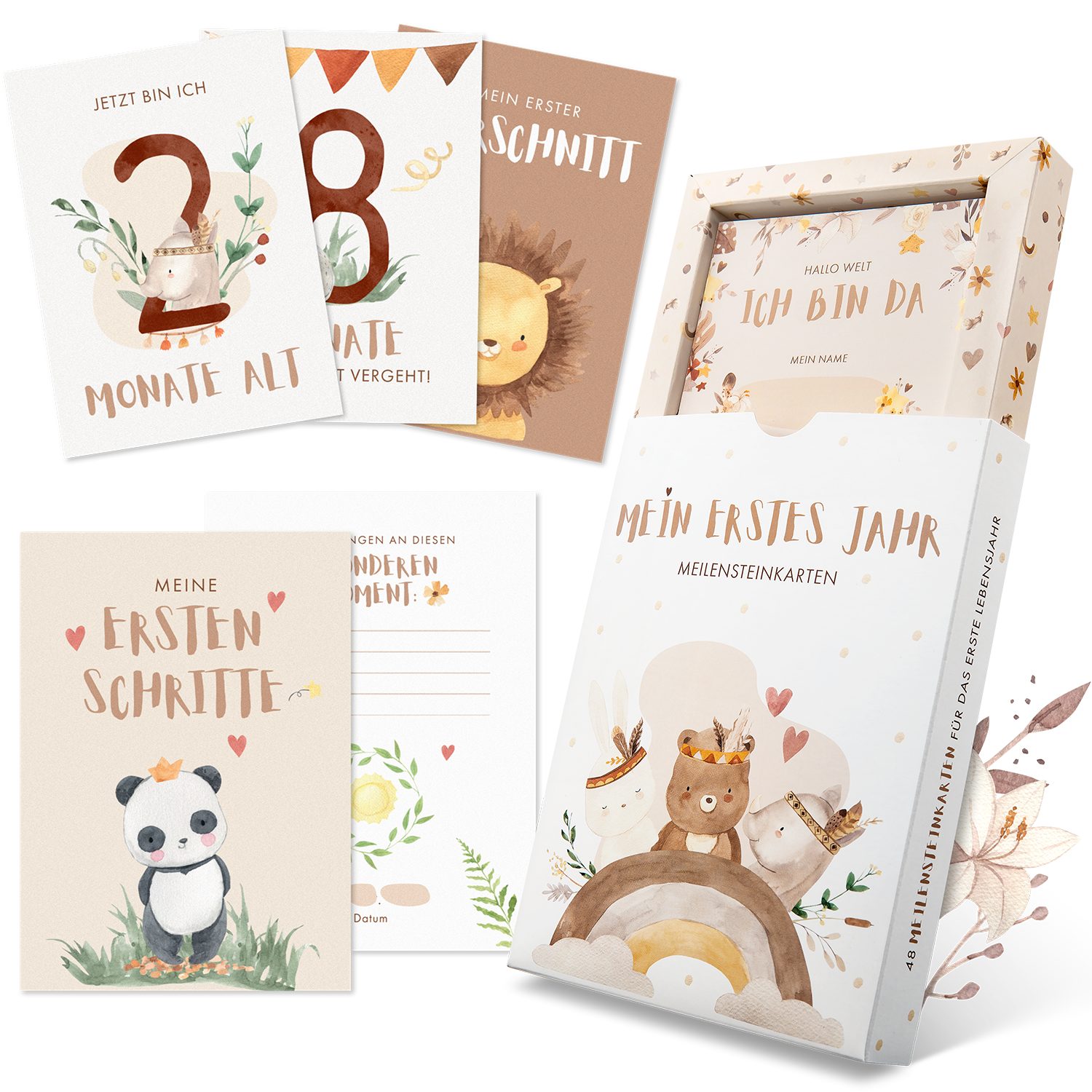 Eulentaler Geschenkkarte I 48 Meilensteinkarten I Mein 1. Jahr I, Von Pädagogen gestaltet I Mit handgemalte Illustrationen