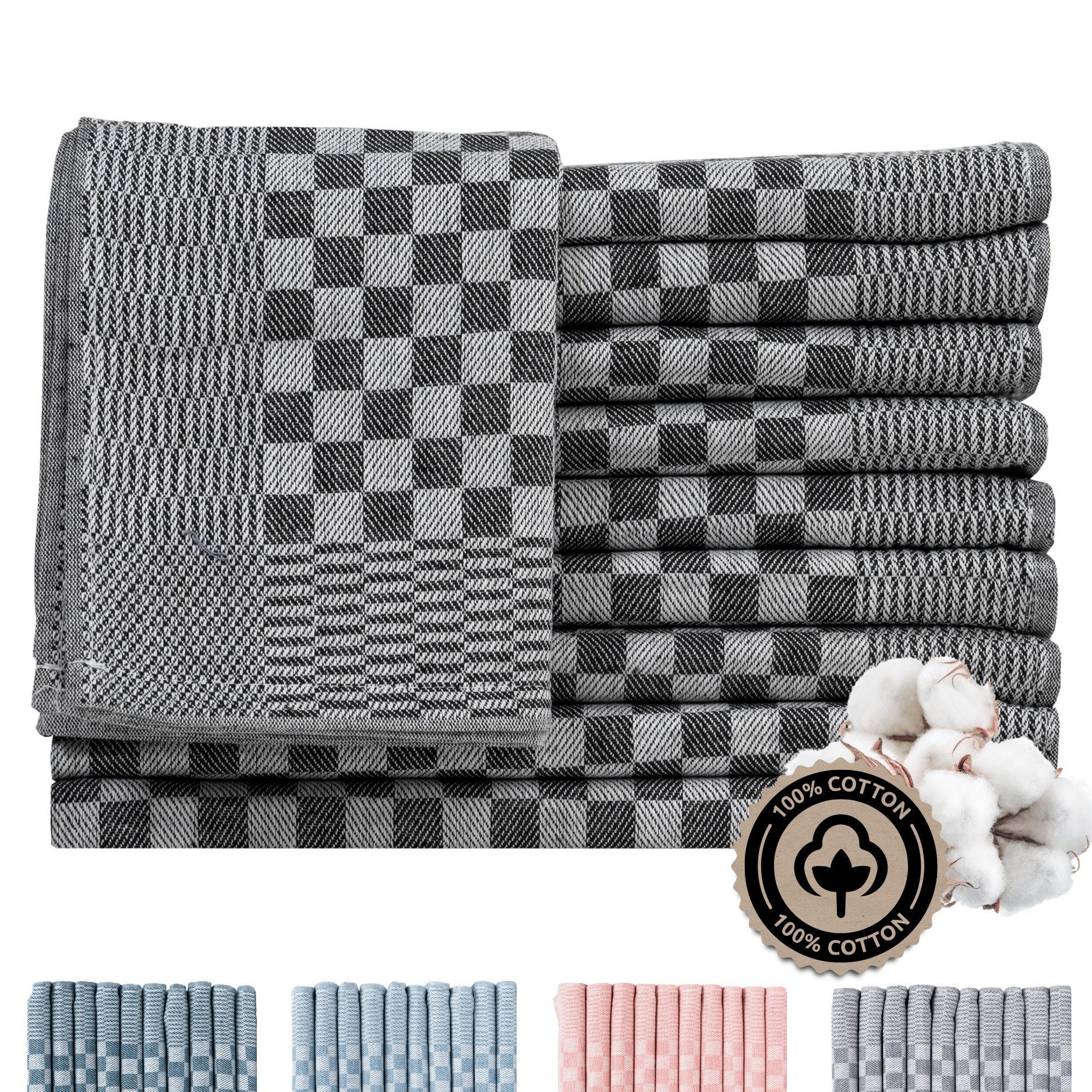 Zestri Geschirrtuch Zwirn-10er Set Grubenhandtücher 50x70 cm 100% Baumwolle Grubentücher, (10 Stück), kariert, saugstark mit Aufhänger, Geschirrhandtuch Küchenhandtücher