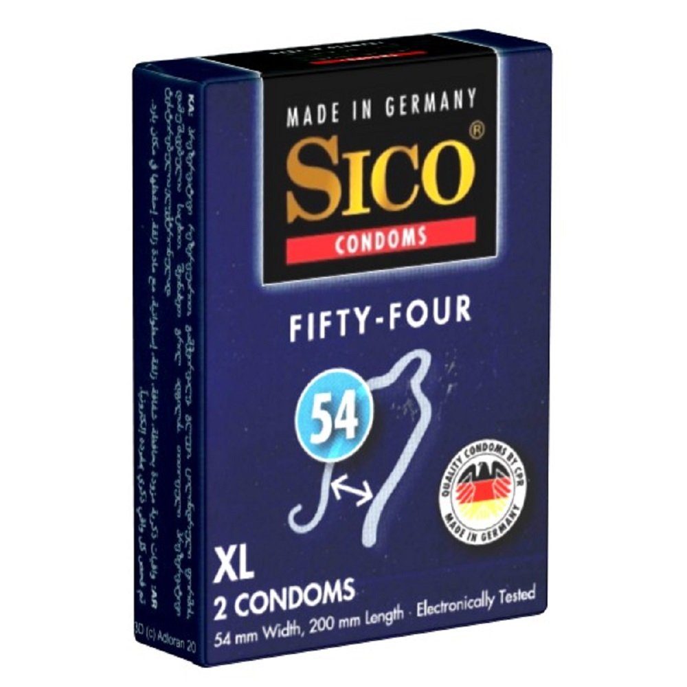 SICO Kondome Size «Fifty-Four» Größe XL (54mm) Packung mit, 2 St., etwas größere Latexkondome, Kondome nach Maß