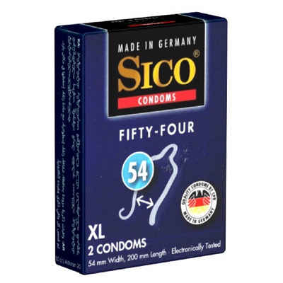 SICO Презервативи Size «Fifty-Four» Розмір XL (54mm) Packung mit, 2 St., etwas größere Latexkondome, Презервативи nach Maß