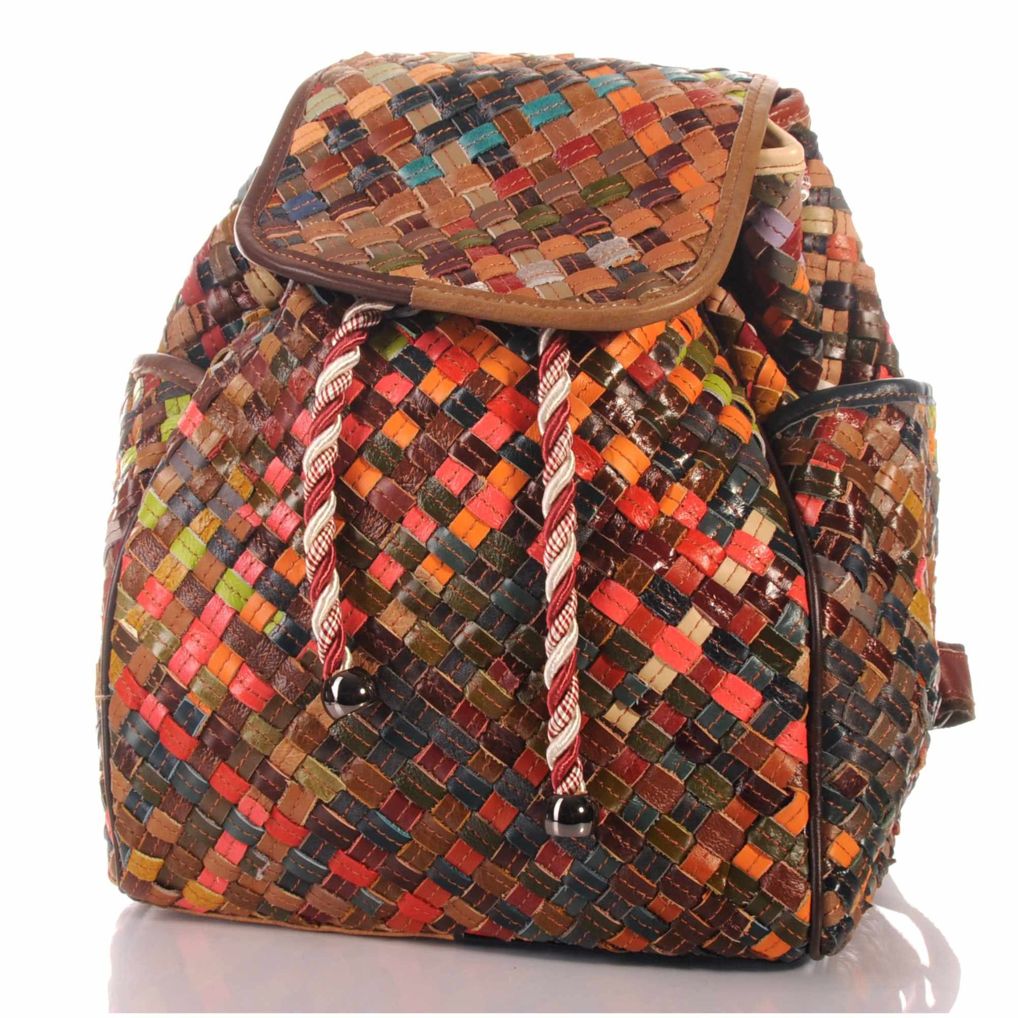 KMISSO Henkeltasche Patchwork Leder Rucksack Damen – Geflochtenes Echtleder mit vielen Fäc (1-tlg), im eleganten Look