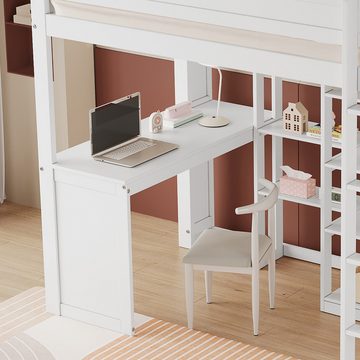 Flieks Hochbett Etagenbett Kinderbett 90x200cm mit Schreibtisch und Kleiderschrank