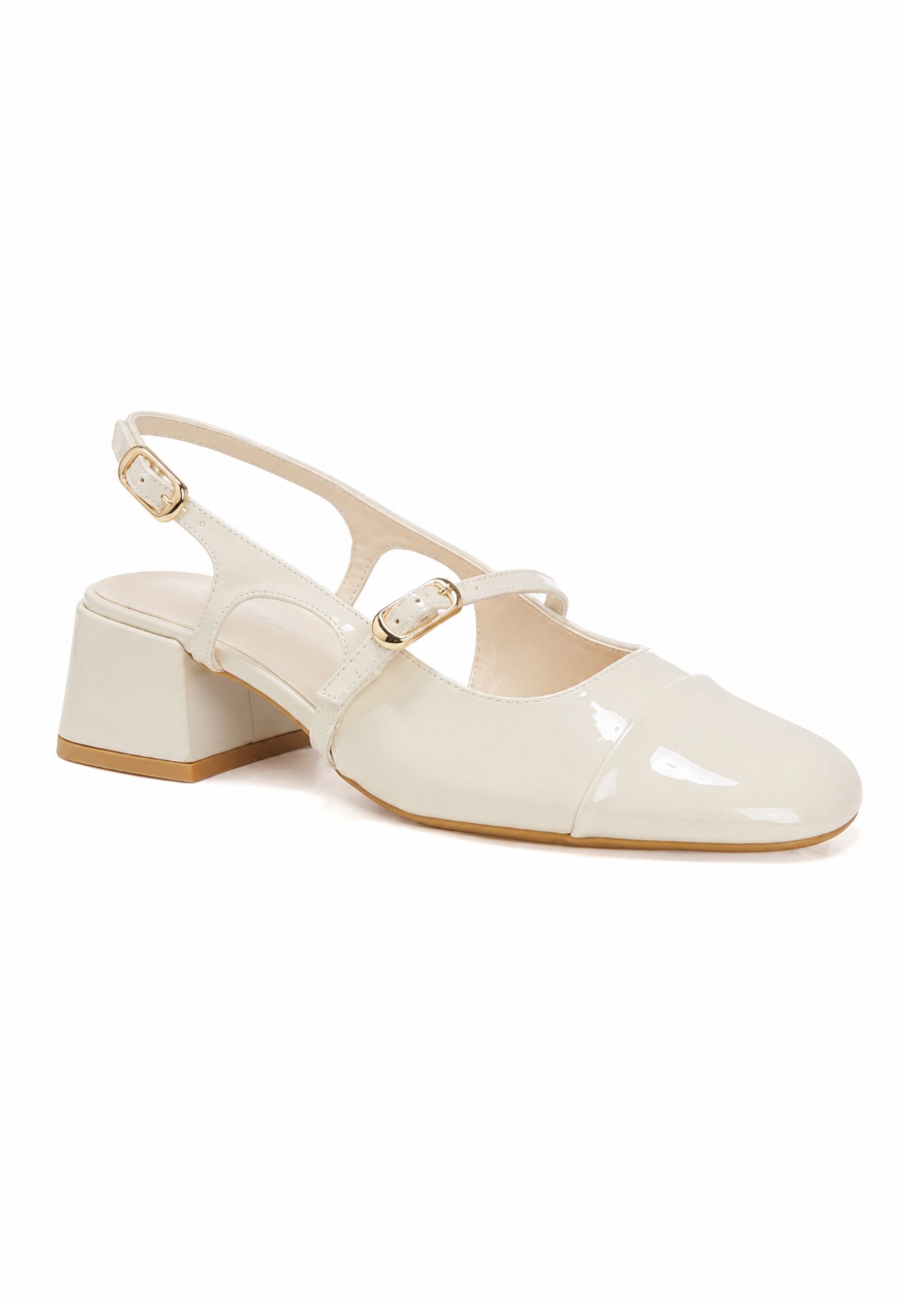 Day Vine Damen Slingback Pumps mit Riemchen, Lackoptik und Blockabsatz Pumps