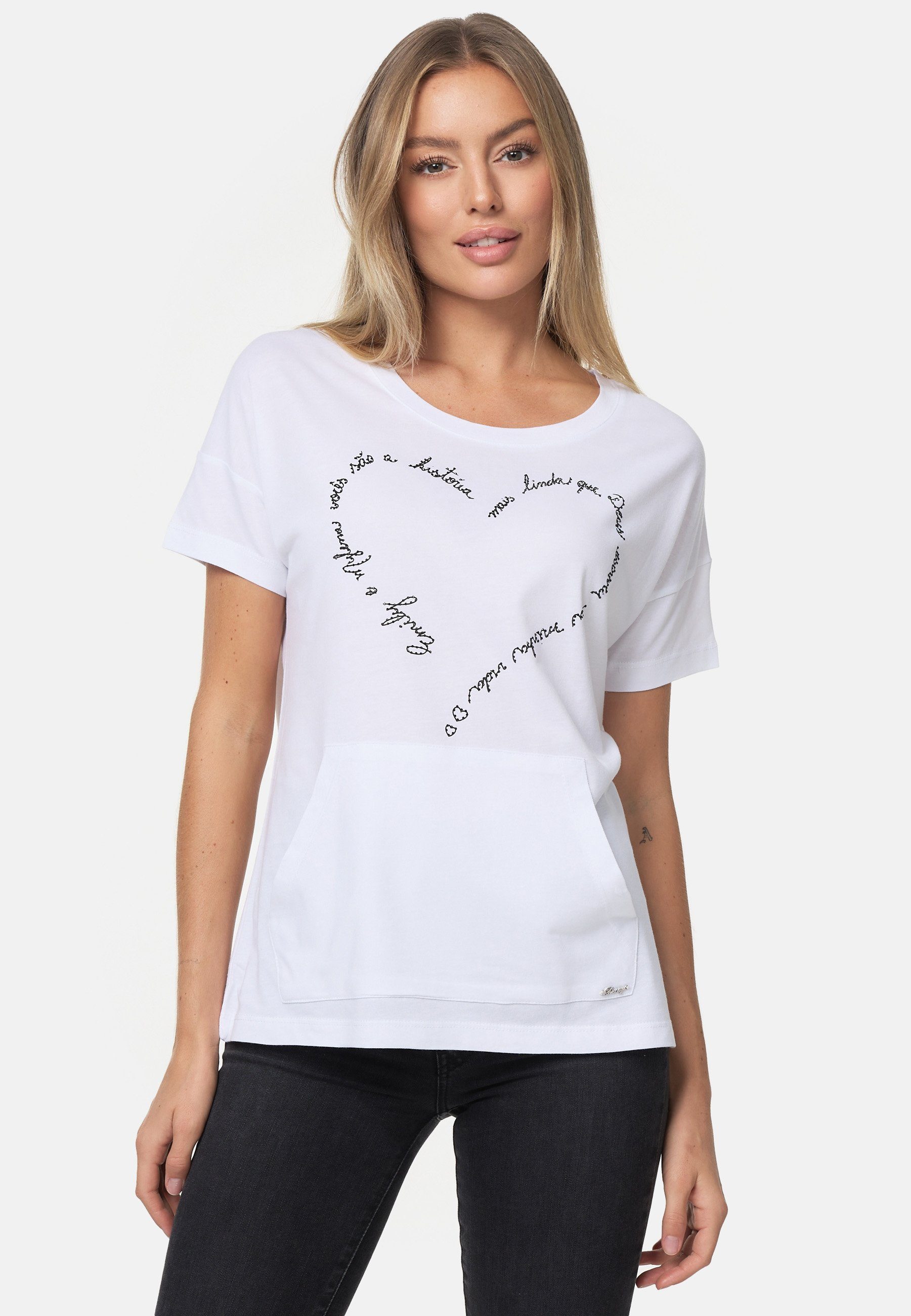 T-Shirt Herz-Print schönem mit weiß-schwarz Decay