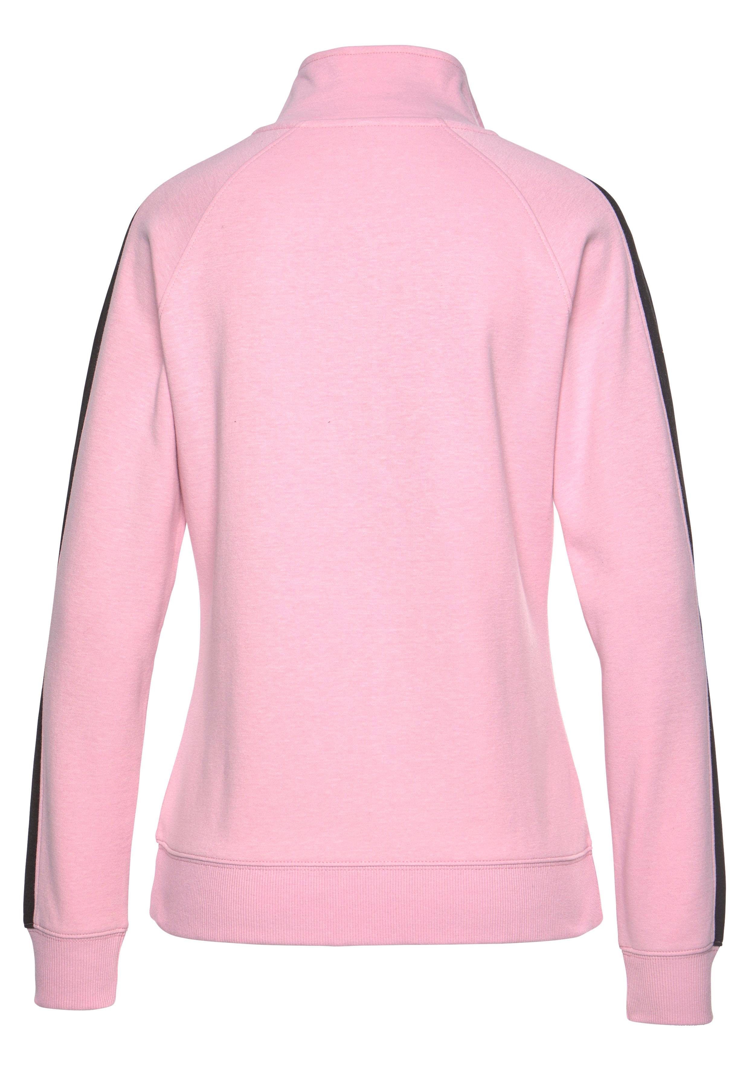 Seitenstreifen und Sweatjacke mit rosa-schwarz Bench. Stehkragen, Loungewear Loungeanzug