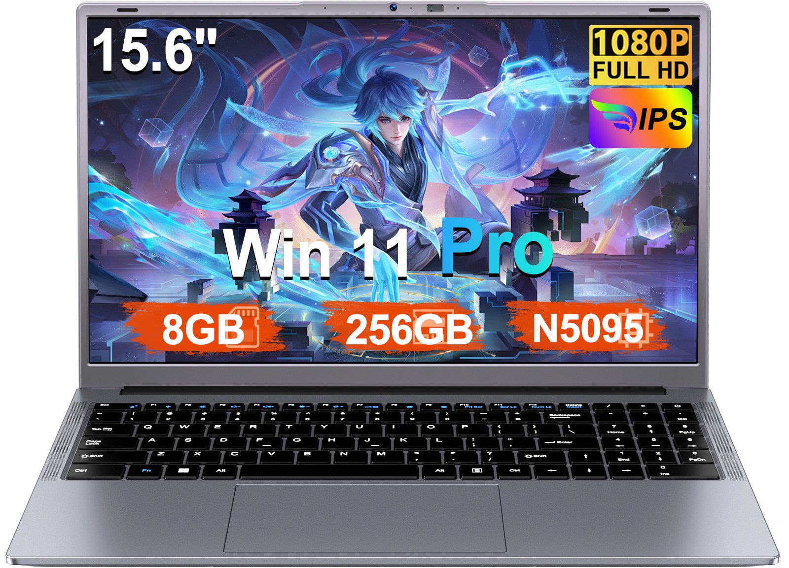 bvate RK60 Laptop 15.6 Zoll 8GB RAM 256GB SSD 1920x1080 Notebook (Celeron N5095, Celeron N5095, 8 GB, 256 GB SSD, 180° Drehung/Low Blue Light-Zertifizierung/Deutsche Tastaturaufkleber)