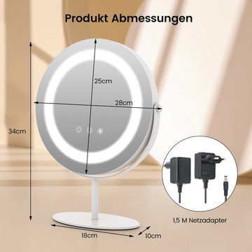 COSTWAY Schminkspiegel, mit Touchschalter, 360° schwenkbar, dimmbar