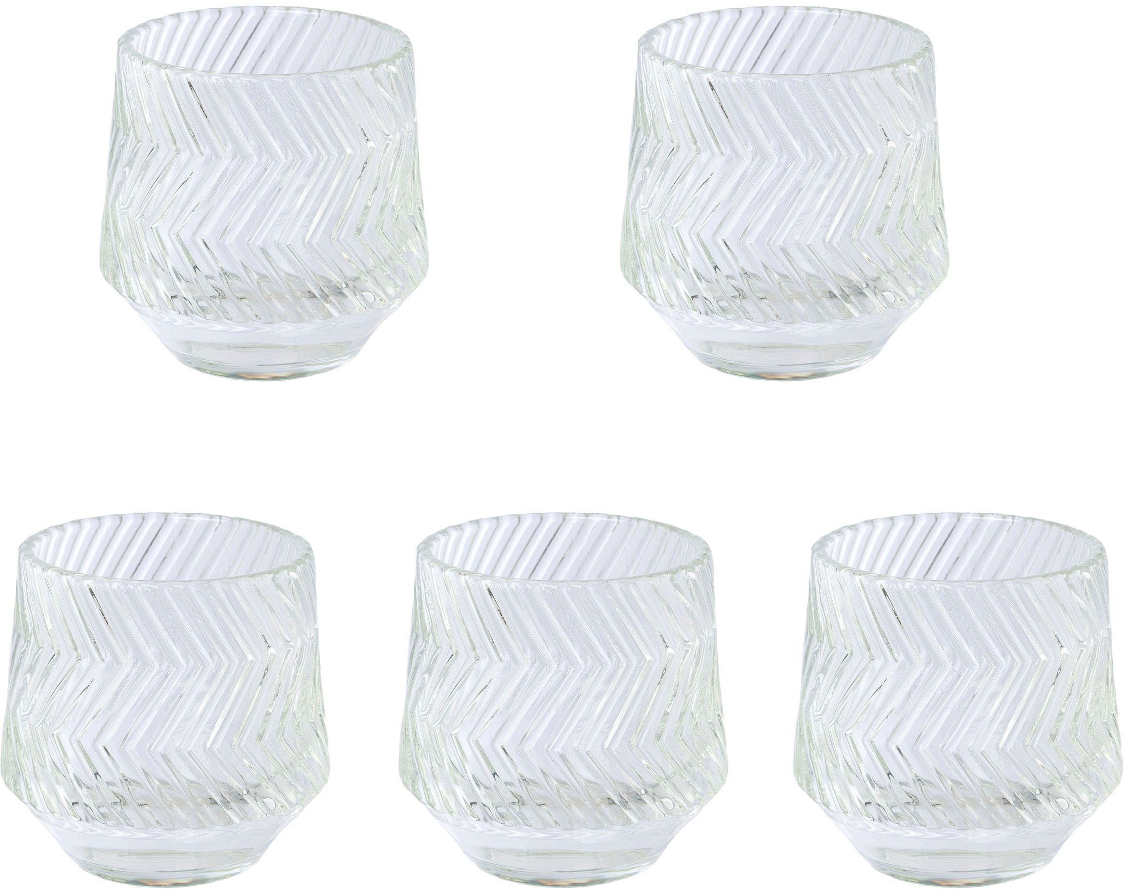 Creativ home Windlicht Kerzenhalter Relief (Set, 5 St), Teelichthalter aus Glas, mit geschliffener Oberfläche