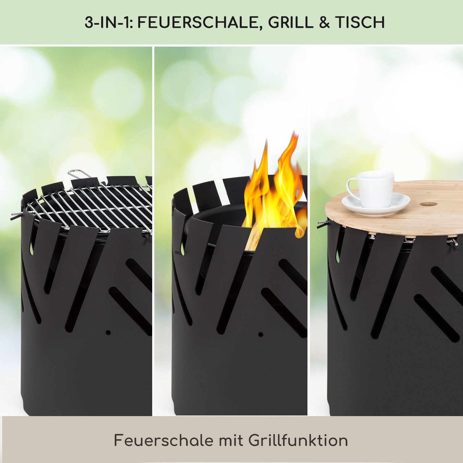 blumfeldt Feuerschale Crown, (Set, Set), Garten Grill Funkenschutz Feuerkorb Feuerstelle Outdoor