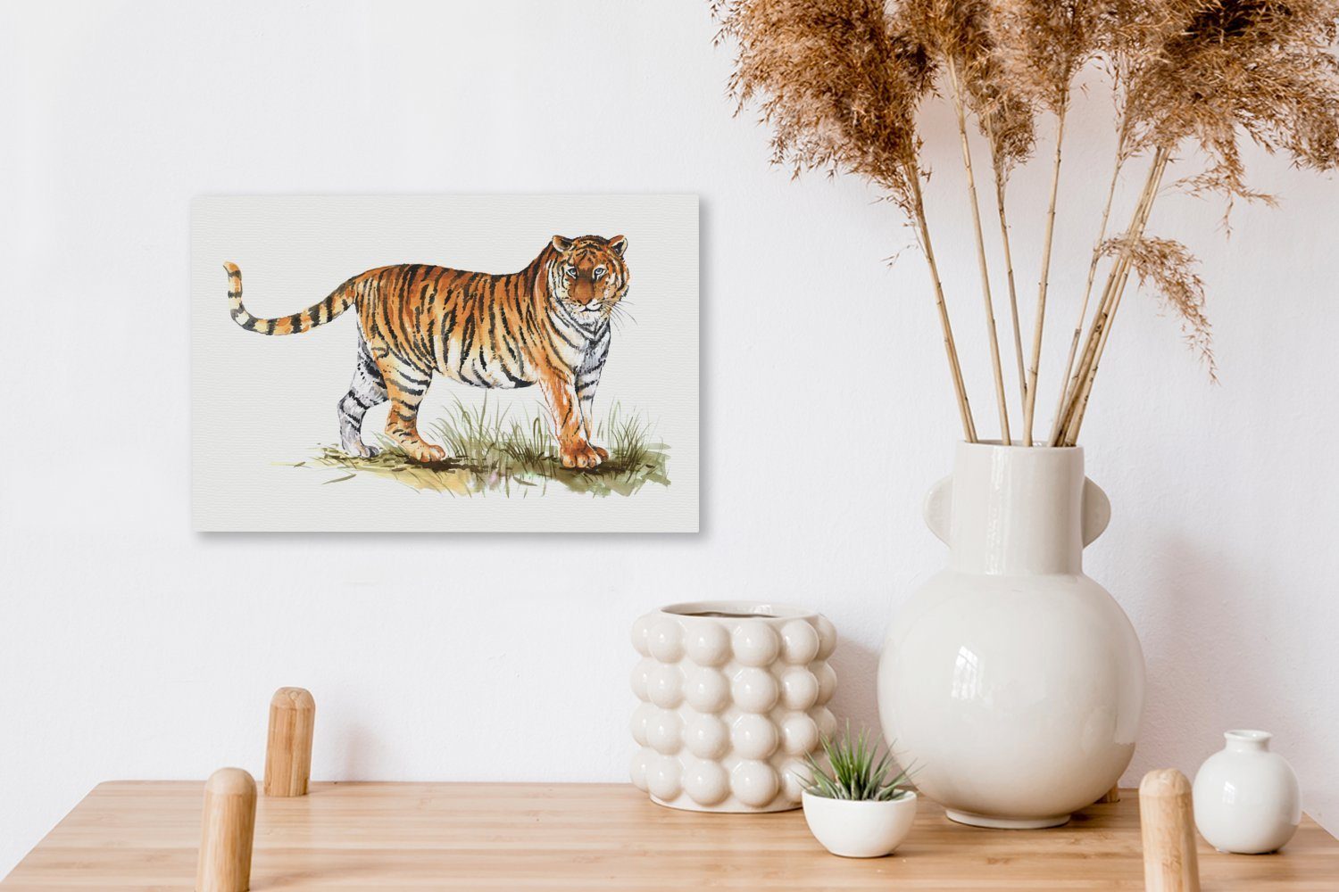 Leinwandbilder, Leinwandbild Wanddeko, Weiß, - Aufhängefertig, Gras (1 cm Wandbild Tiger St), - OneMillionCanvasses® 30x20
