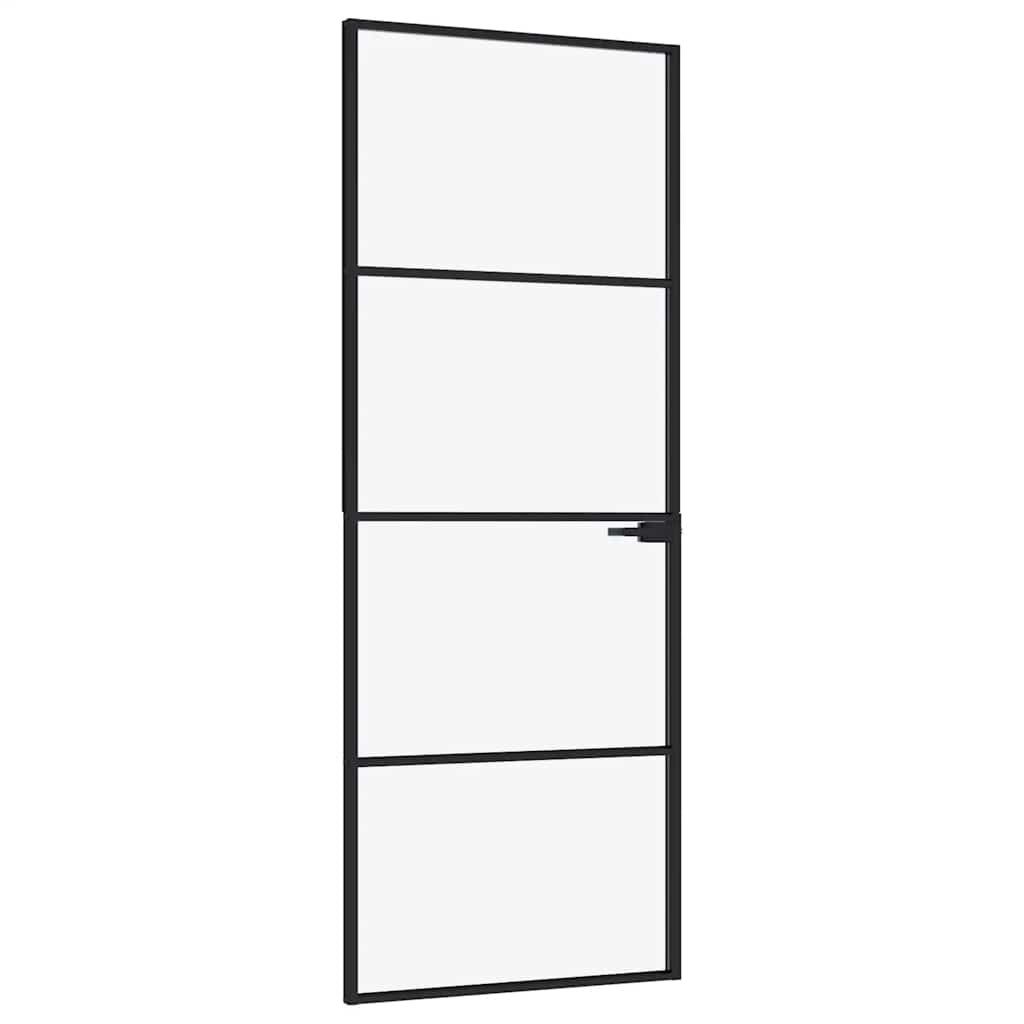 vidaXL Haustür Innentür Schwarz 76x201,5 cm Hartglas & Aluminium Schlank (1-St)