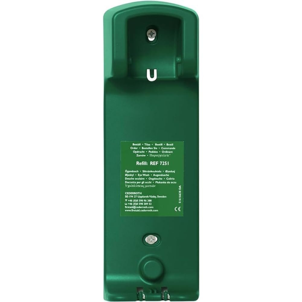 Cederroth Erste-Hilfe-Set Cederroth Wandhalterung für Augendusche ohne Flasche, (Sicherheits-Set zur Augenspülung, 1 St), Automatische Öffnungsfunktion, Nachleuchtende Anleitungstafel