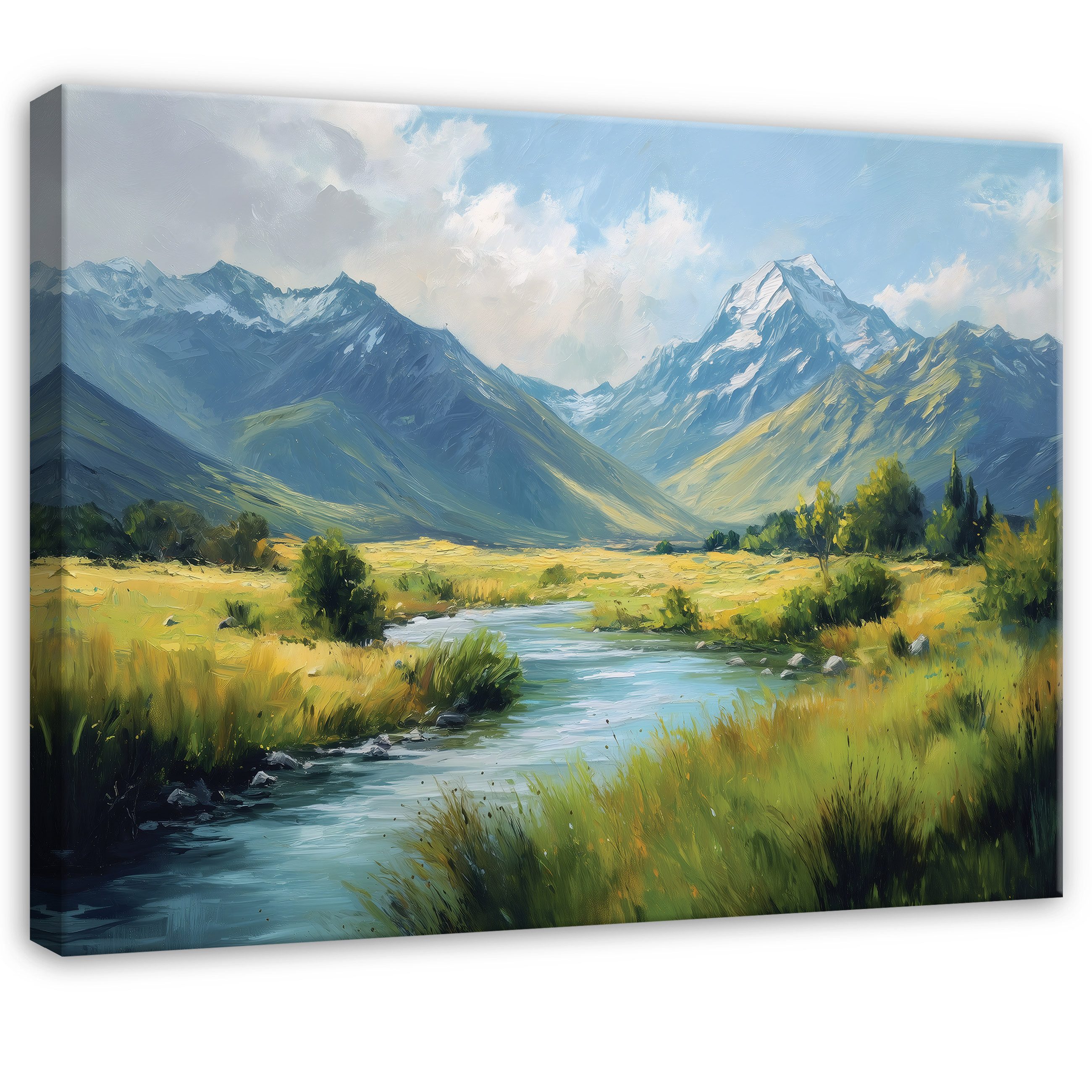 Wallarena Leinwandbild Berge Fluss Natur Bäume Grün Modern Wandbilder Wand günstig online kaufen