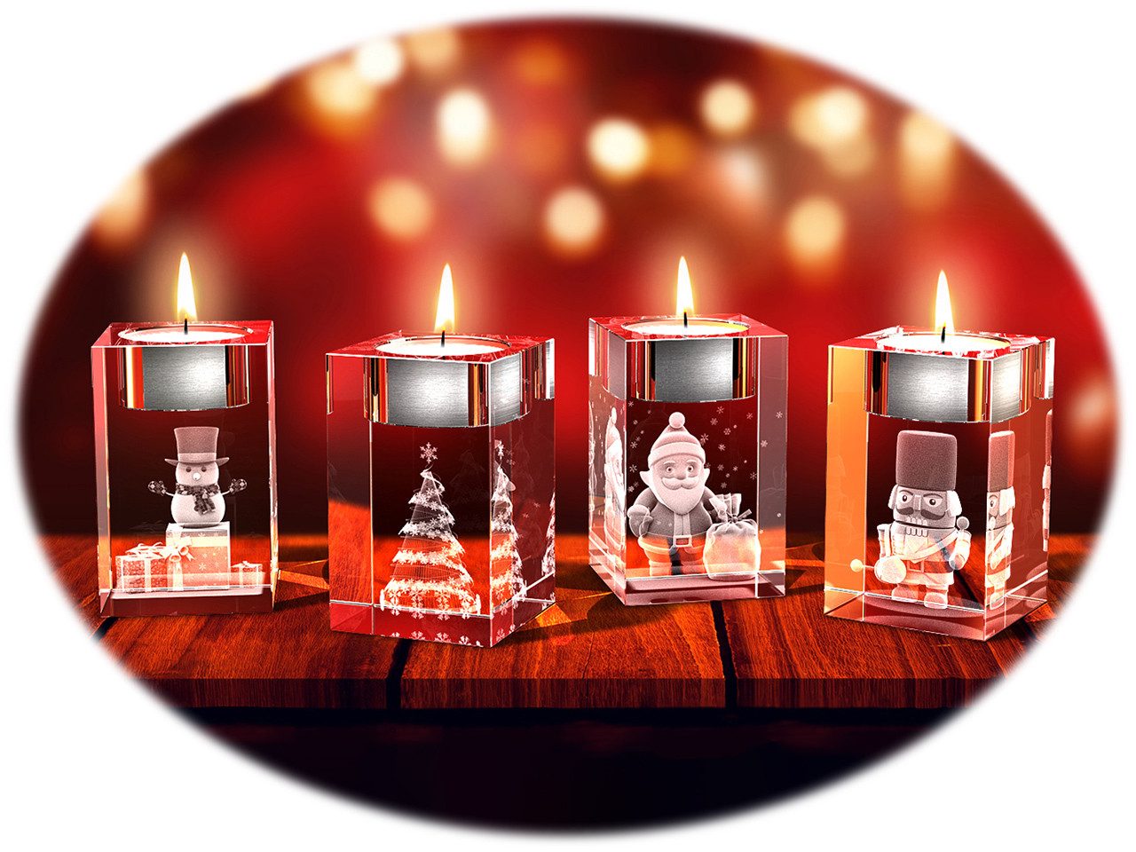 GLASFOTO.COM Настольные лампы Advents-Teelichthalter, Weihnachten, Kristallglas, 4er-Set