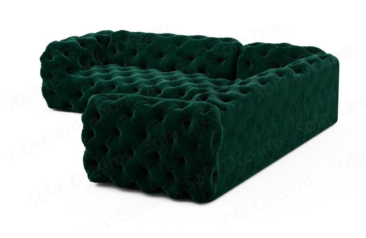 L Sofa Dreams Stoffsofa, Sofa Luxus Couch Chesterfield Stil Stoff Samtstoff grün37 im Lanzarote Ecksofa Form