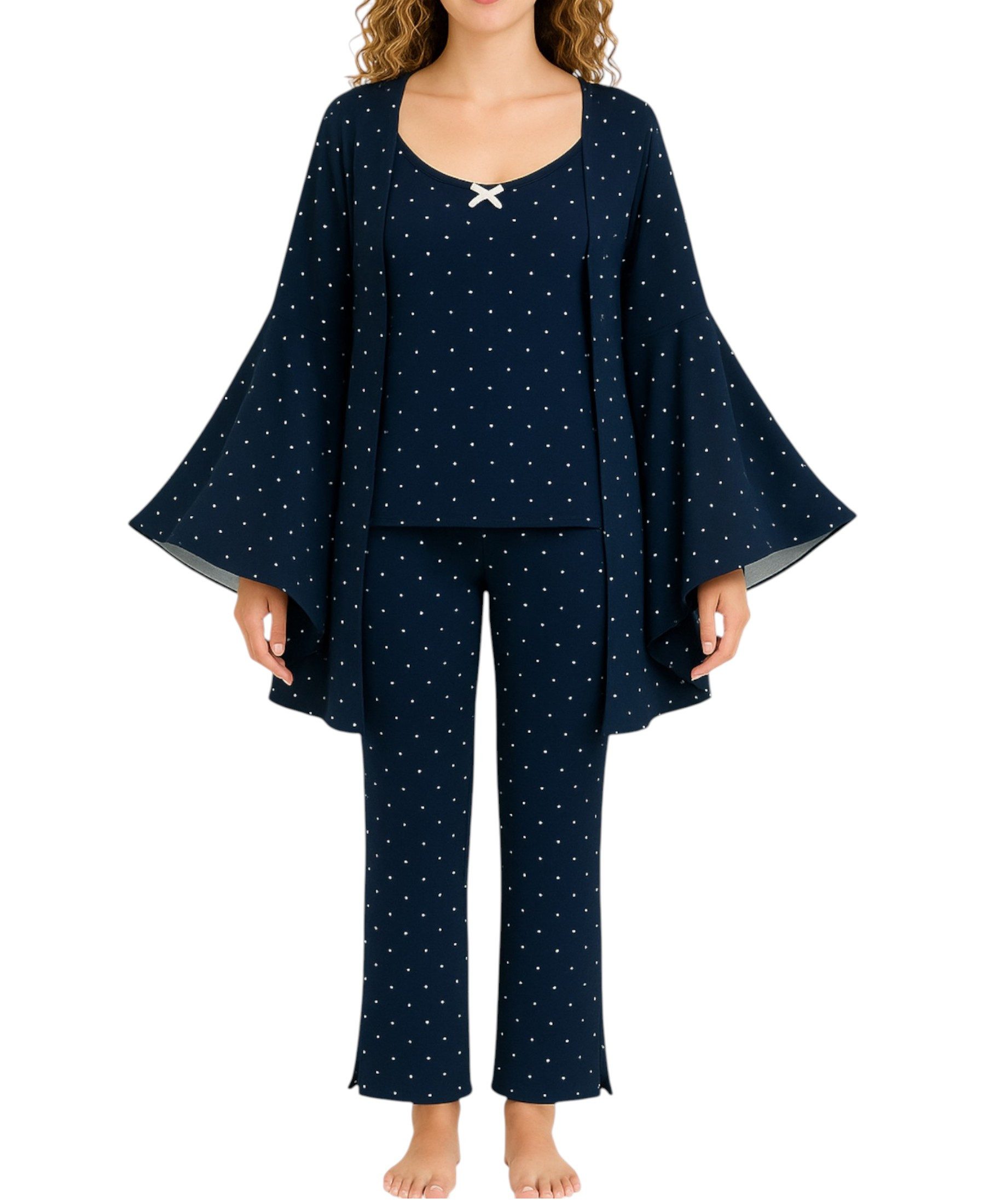 fashionshowcase Pyjama Damen 3-teiliges Set - Hausanzug mit Top, Hose & Mor günstig online kaufen