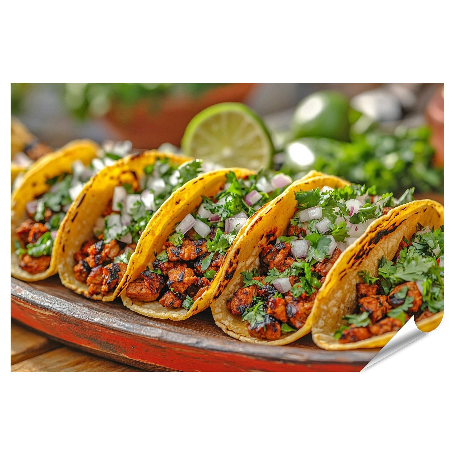 Poster Mexikanische Tacos mit gegrilltem Hühnchen und Koriander