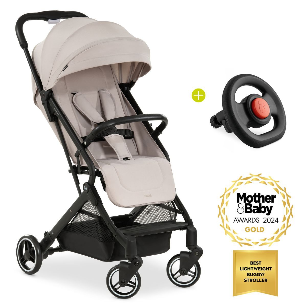 Hauck Sportbuggy Travel N Care - Beige, Reisebuggy Sportwagen mit Liegefunktion inkl. Lenkrad bis 22 kg