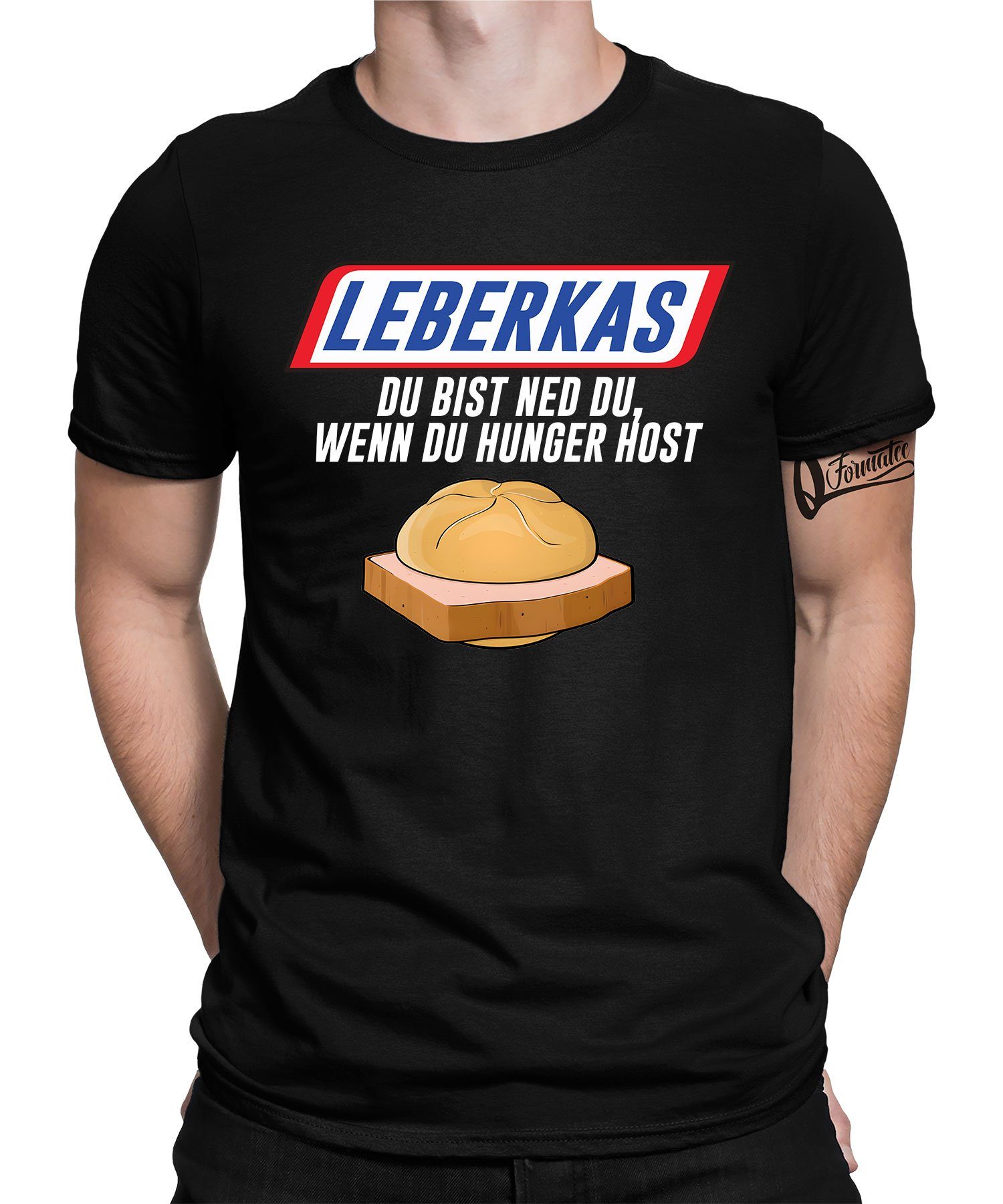 Quattro Formatee Kurzarmshirt Leberkas Hunger - Lustiger Spruch Statement Herren T-Shirt (1-tlg) Schwarz | T-Shirts