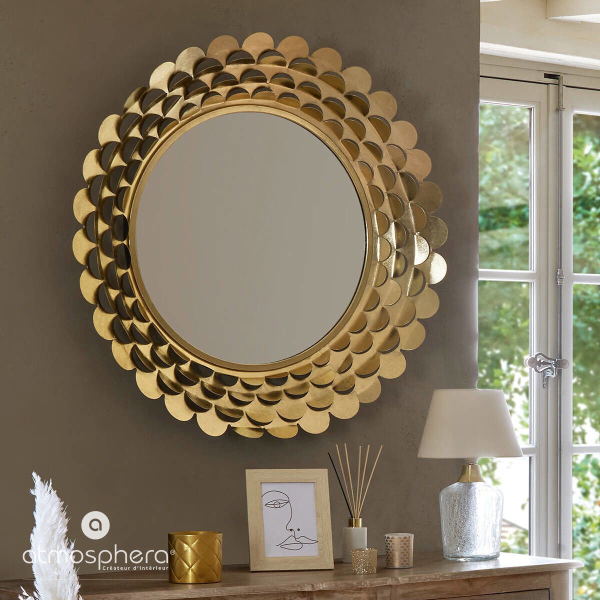 Atmosphera Créateur d'intérieur Wandspiegel Glamour-Spiegel golden, Metallrahmen, Ø 91 cm