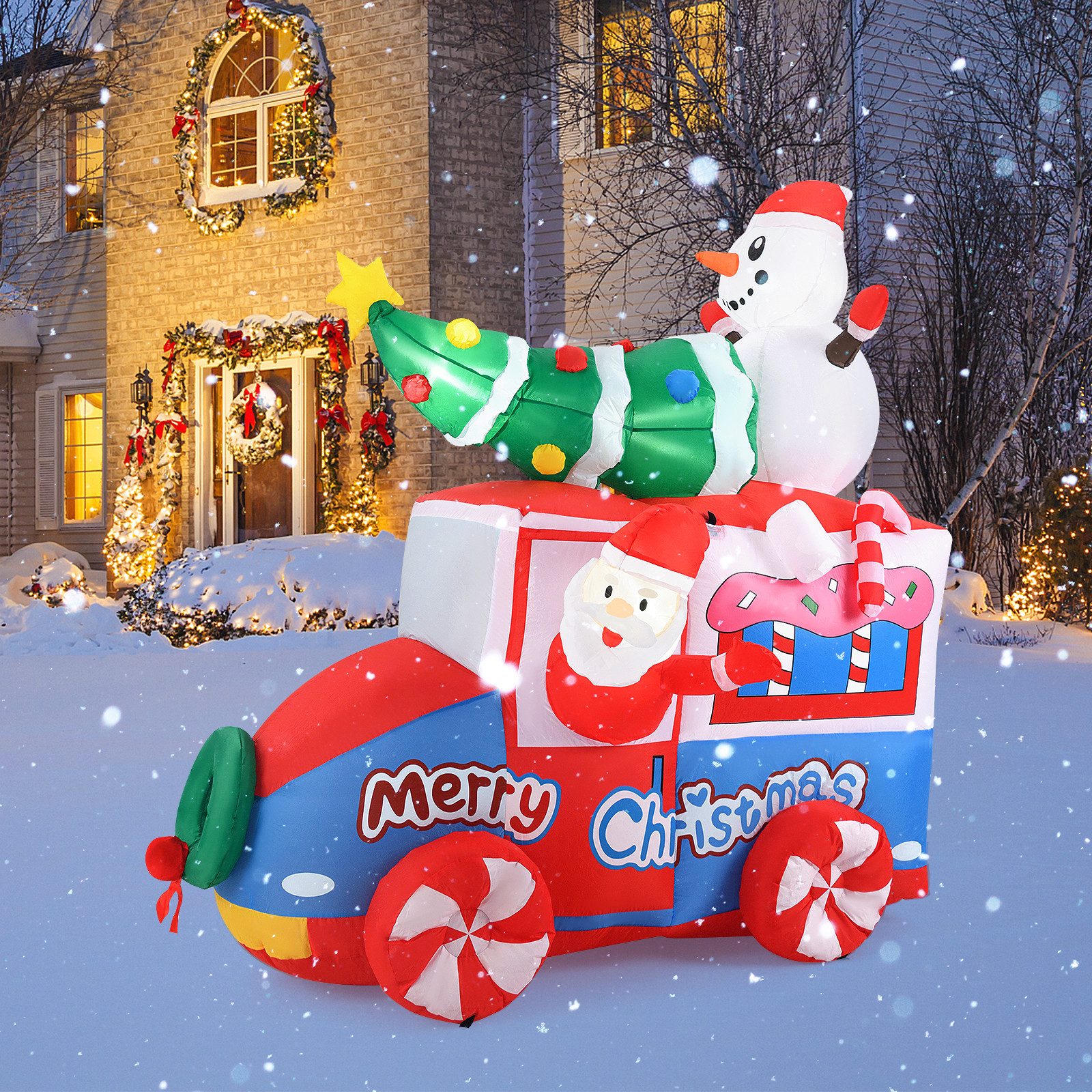 COSTWAY Weihnachtsfigur, LED Weihnachtsmann im Auto, aufblasbar, 177cm