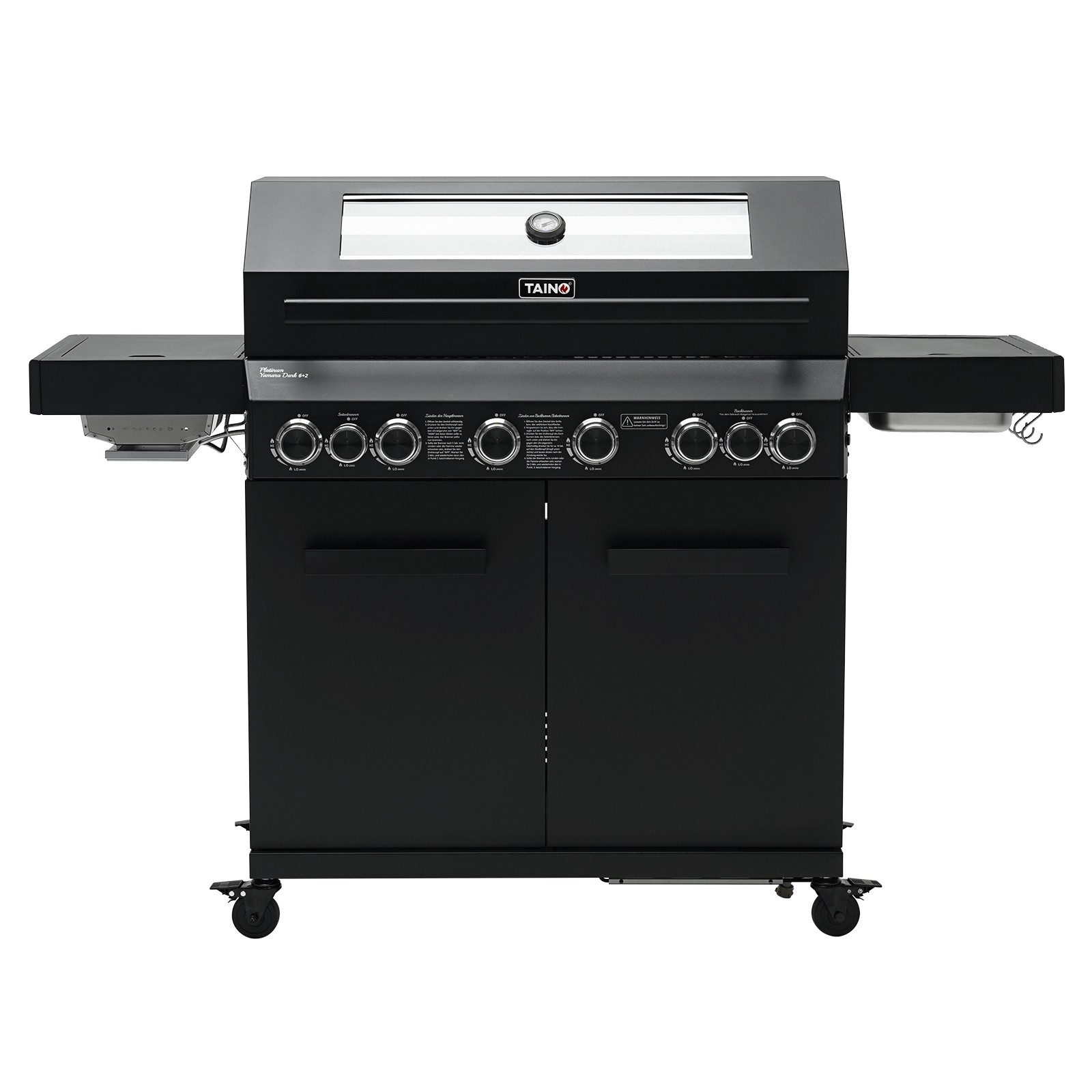 TAINO Gasgrill PLATINUM YAMARA DARK 6+2 mit Haube, Spar-Set, 6 Hauptbrenner, Sear-Zone, Heckbrenner, Edelstahl, Schwarz