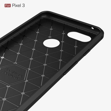 CoverKingz Handyhülle Google Pixel 3 Handyhülle Silikon Case Cover Bumper Carbonfarben, Carbon Look Brushed Design