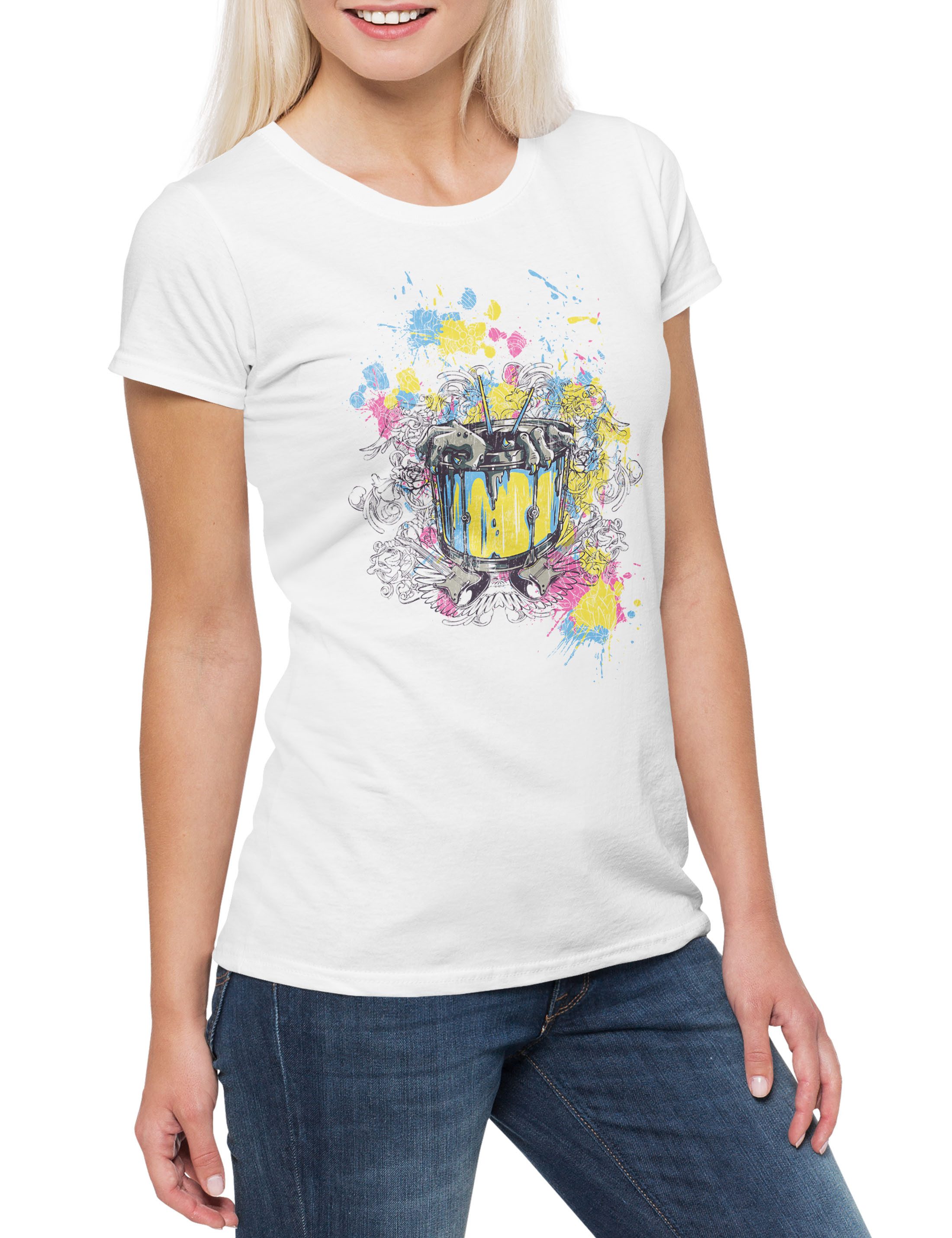 Print-Shirt Colored Zombie Hands Damen T-Shirt Tattoo Art Rock Metal Newschool