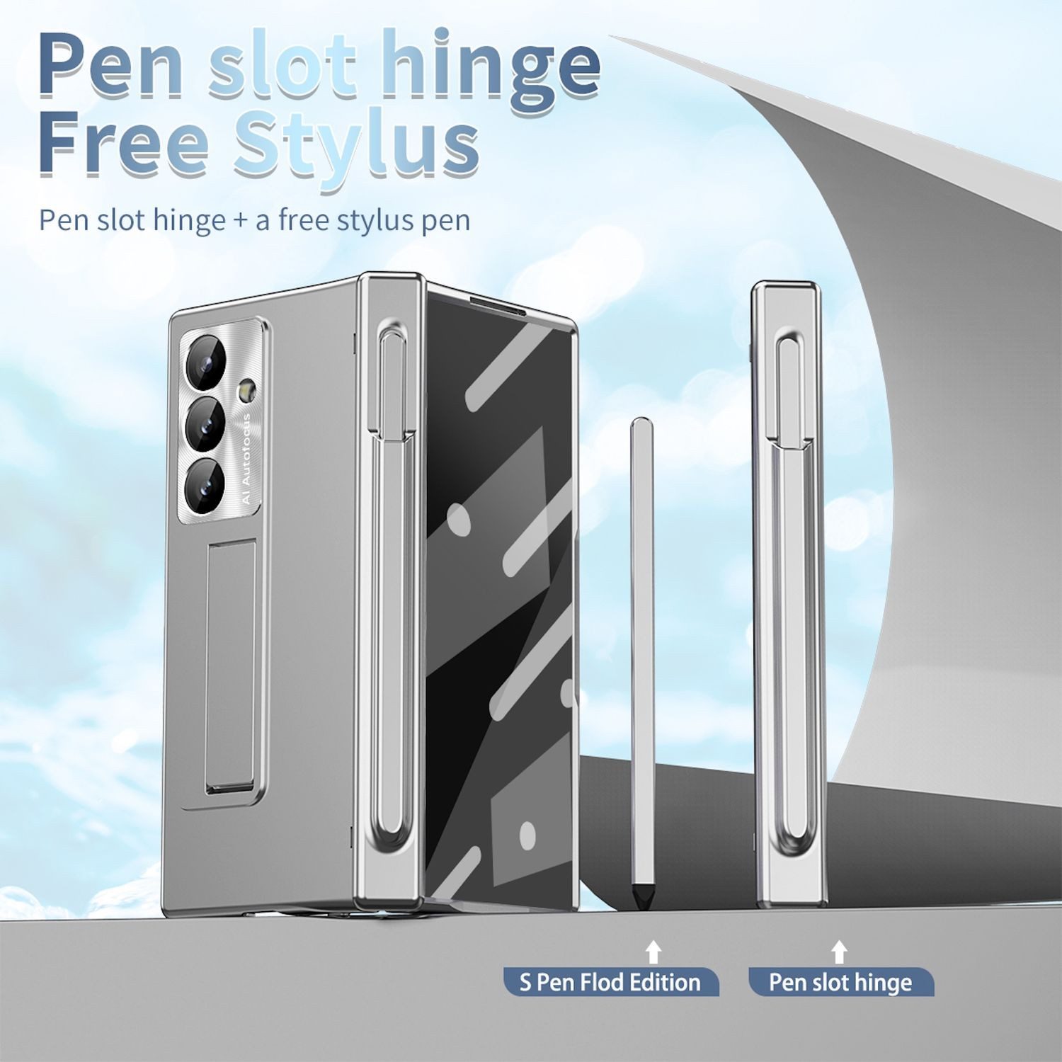 Wigento Handyhülle Für Samsung Galaxy Z Fold7 5G Hülle Stand Stifthalter u. Stift Silber, Hülle mit Stand- und Stifthalterung inklusive Stift