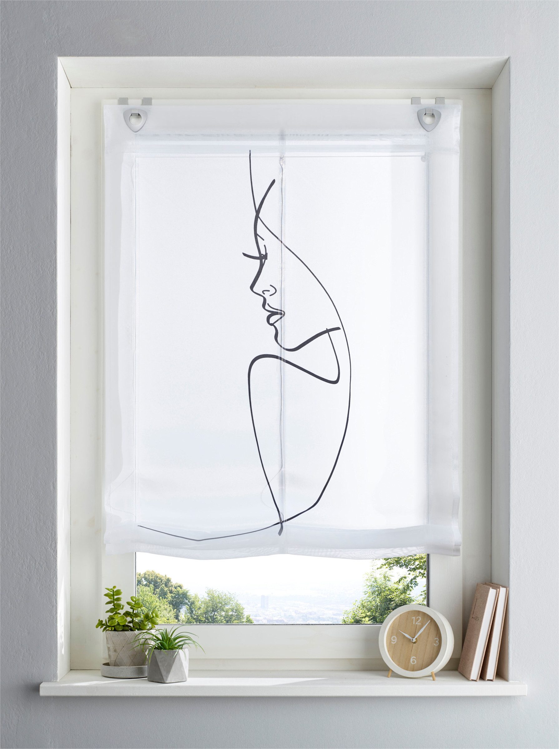 Rollo Raffrollo, heine, transparent, Ösen mit Fensterhaken günstig online kaufen