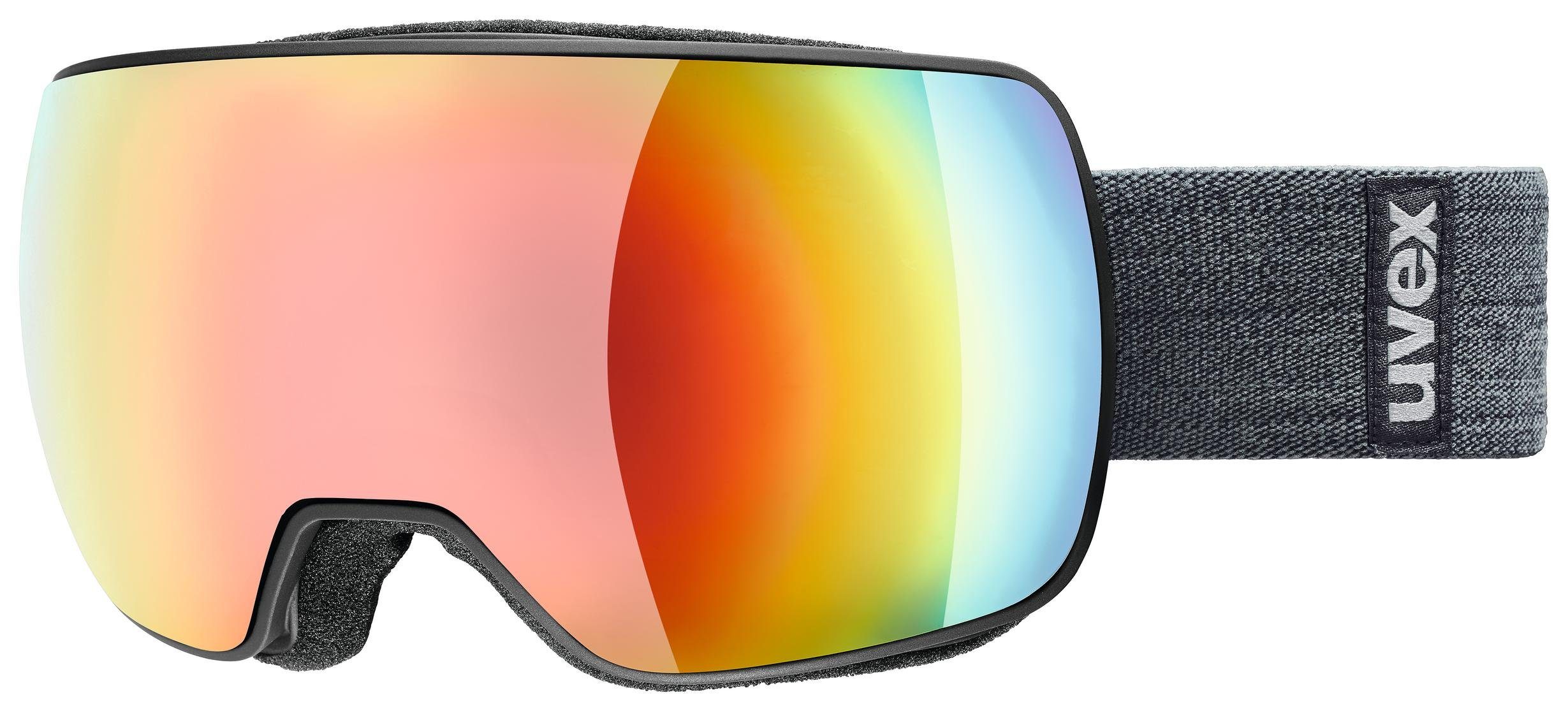 Uvex Skibrille, (1-St), uvex Unisex – Erwachsene, compact FM Skibrille black matt/rainbow-rose