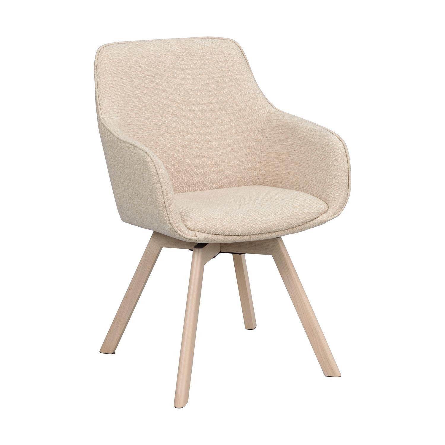 Esszimmerstuhl ALISON, Beige, Weiß, Eichenholz massiv, Stoffbezug (1 St)