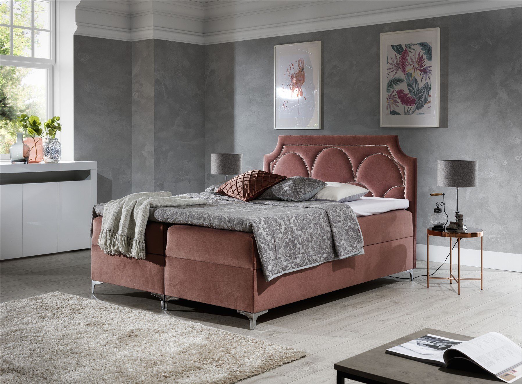Fun Möbel Boxbett Schlafzimmerbett TARIK in Stoff Monolith (inkl. Kaltschaumtopper, inkl. Kaltschaumtopper)