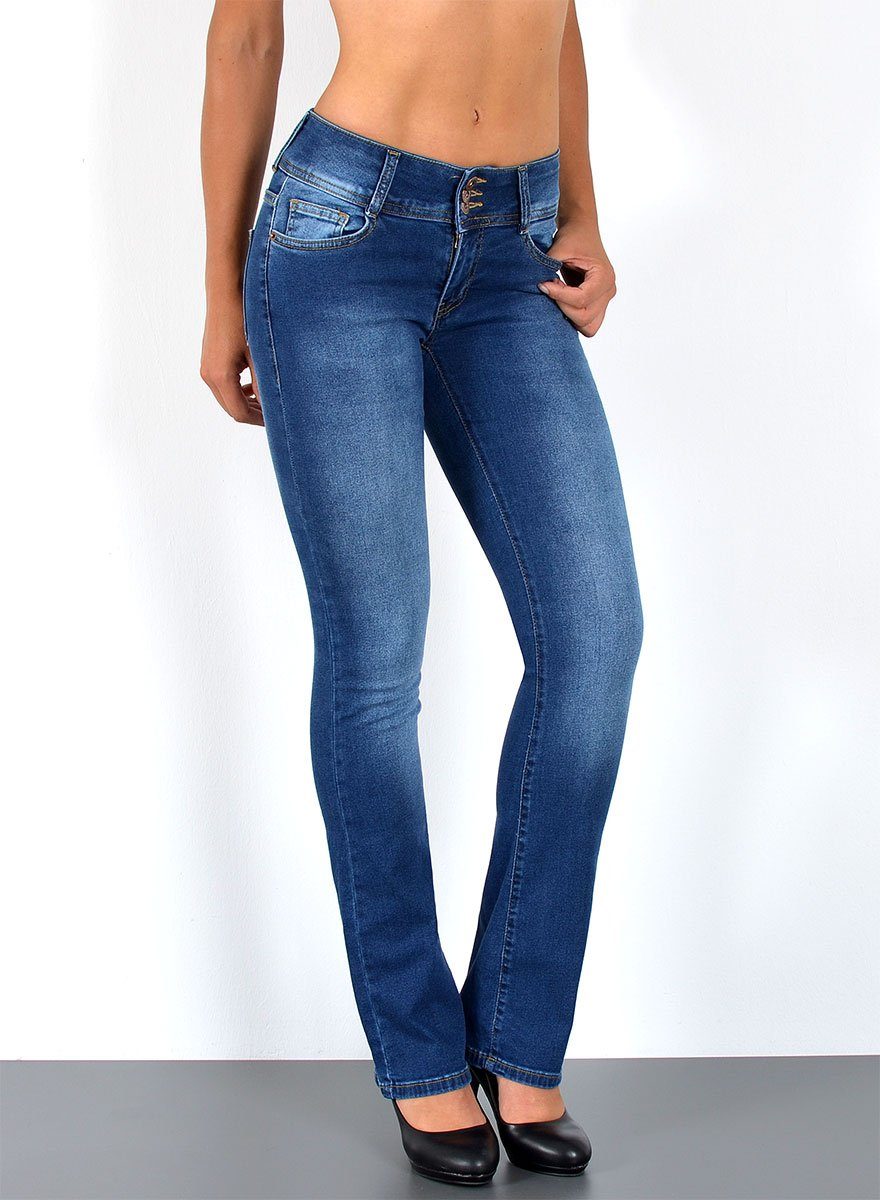 ESRA Bootcut-Jeans Damen Schlaghose Bootcut Jeans Damen Stretch Hose bis Übergröße B3 Damen Jeans Bootcut Hose Wide Leg Jeanshose Low Waist bis Plus Size