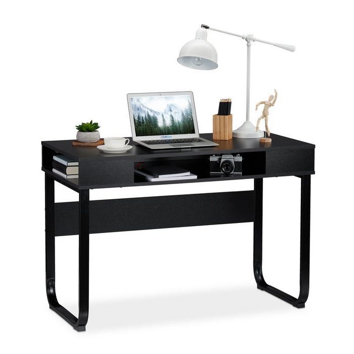 relaxdays Schreibtisch Schreibtisch mit 3 Ablagefächern Schwarz / Schwarz