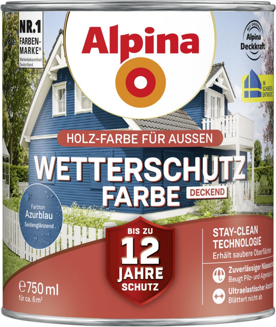 Alpina Holzschutzlasur Alpina Wetterschutzfarbe deckend 0,75 L azurblau