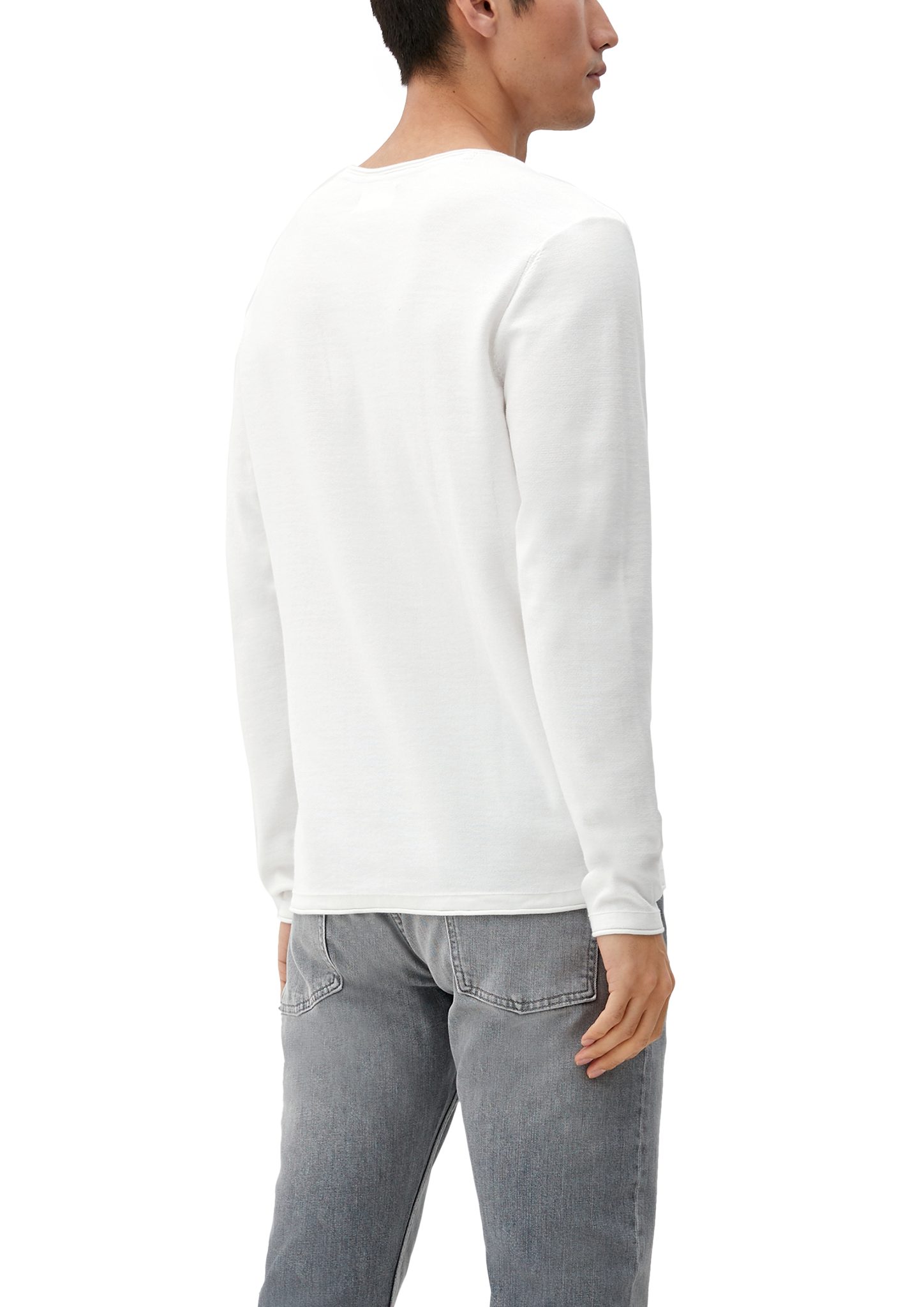 Pullover mit Strickpullover Logo weiß Rollsaumblende s.Oliver