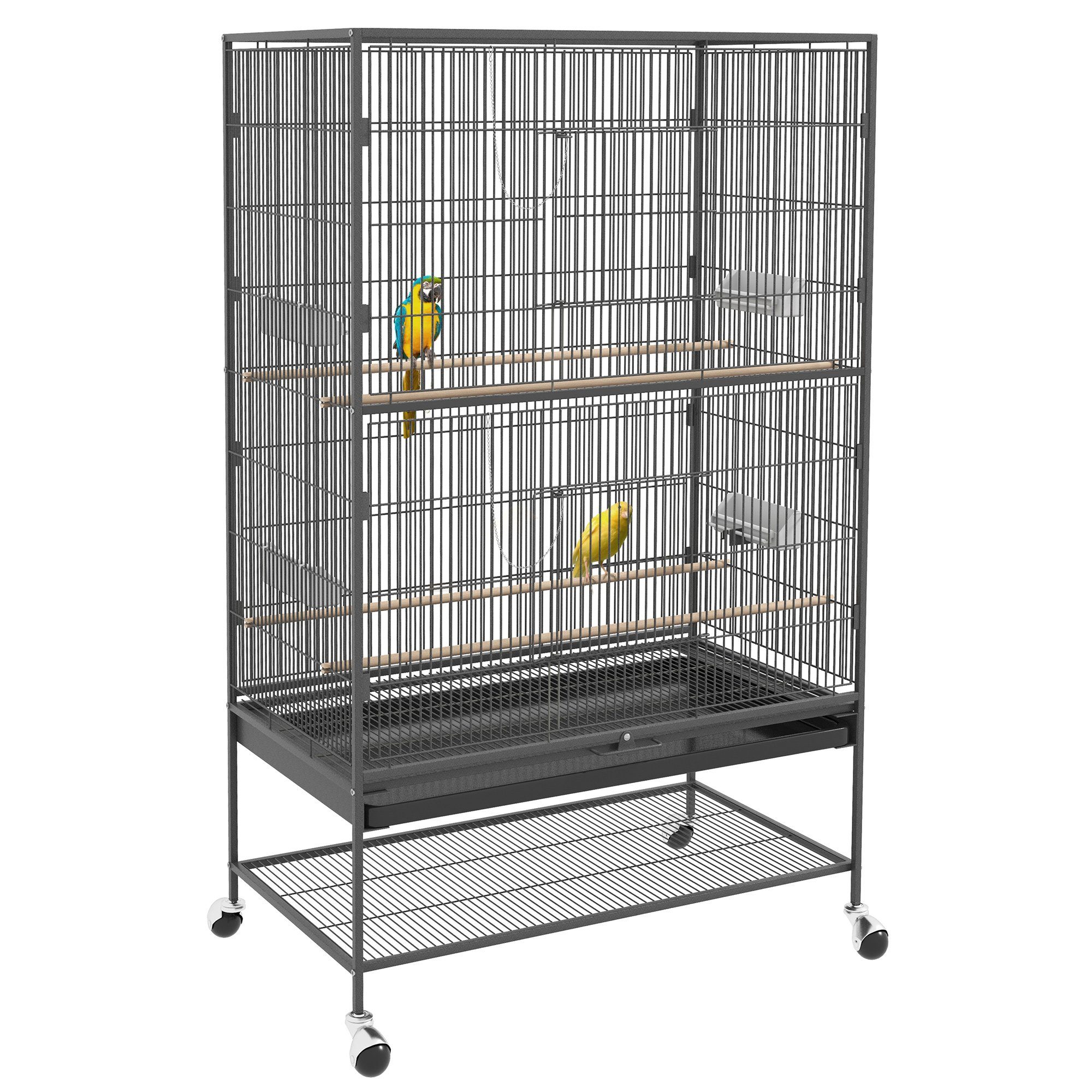Vogelkäfig Vogelbauer Vogelvolier mit Ablage, Bodenwanne, Rollen